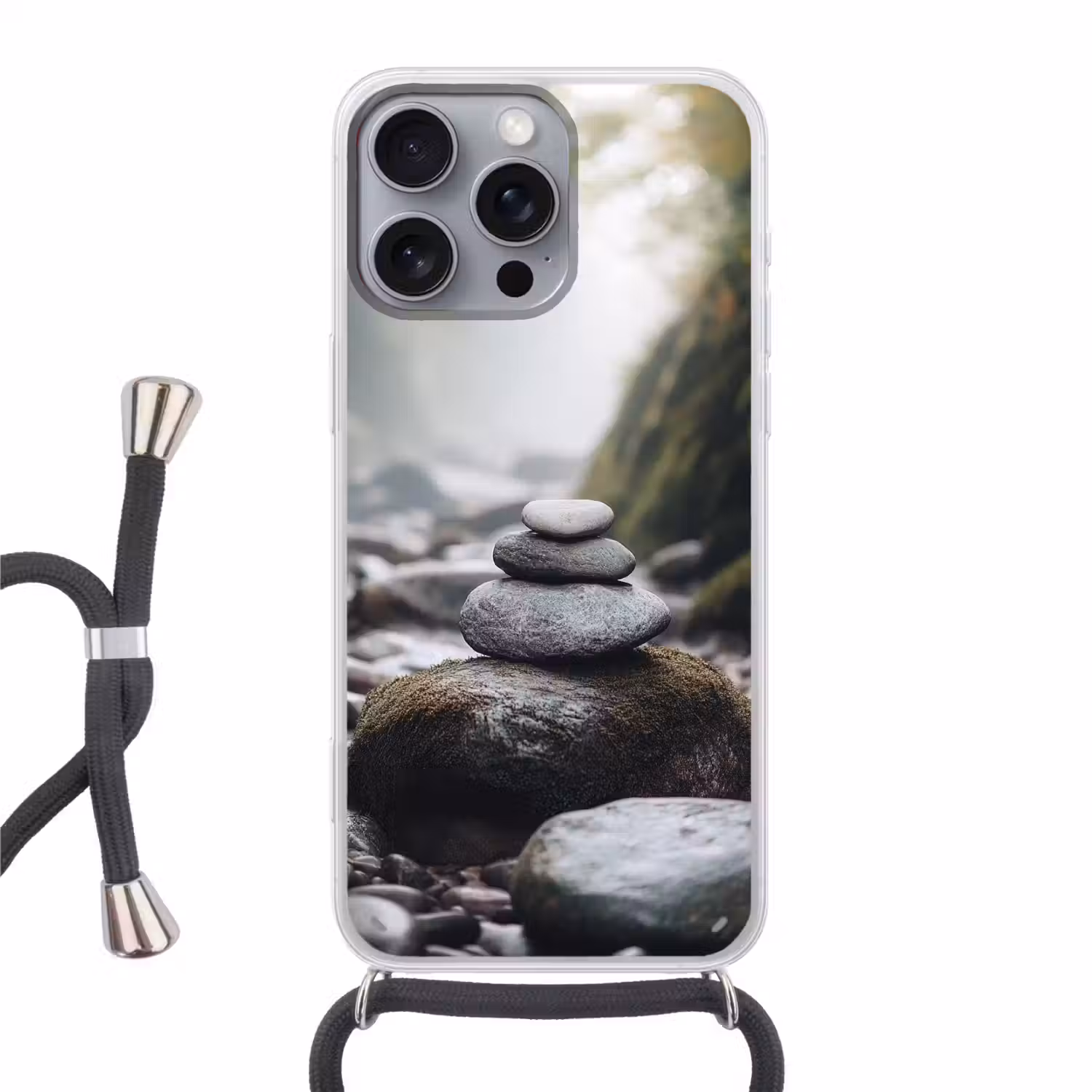 Stenen - Stapel - Natuur Hoesje iPhone 16 Pro Max met koord klein -3d