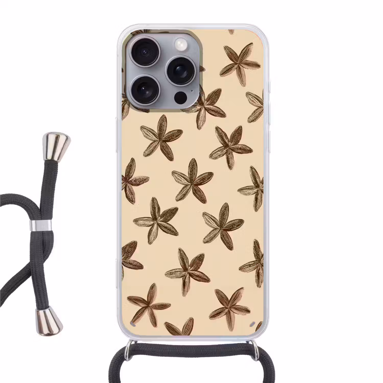 Sterren - Bruin - Natuurlijk Hoesje iPhone 16 Pro Max met koord klein -3d