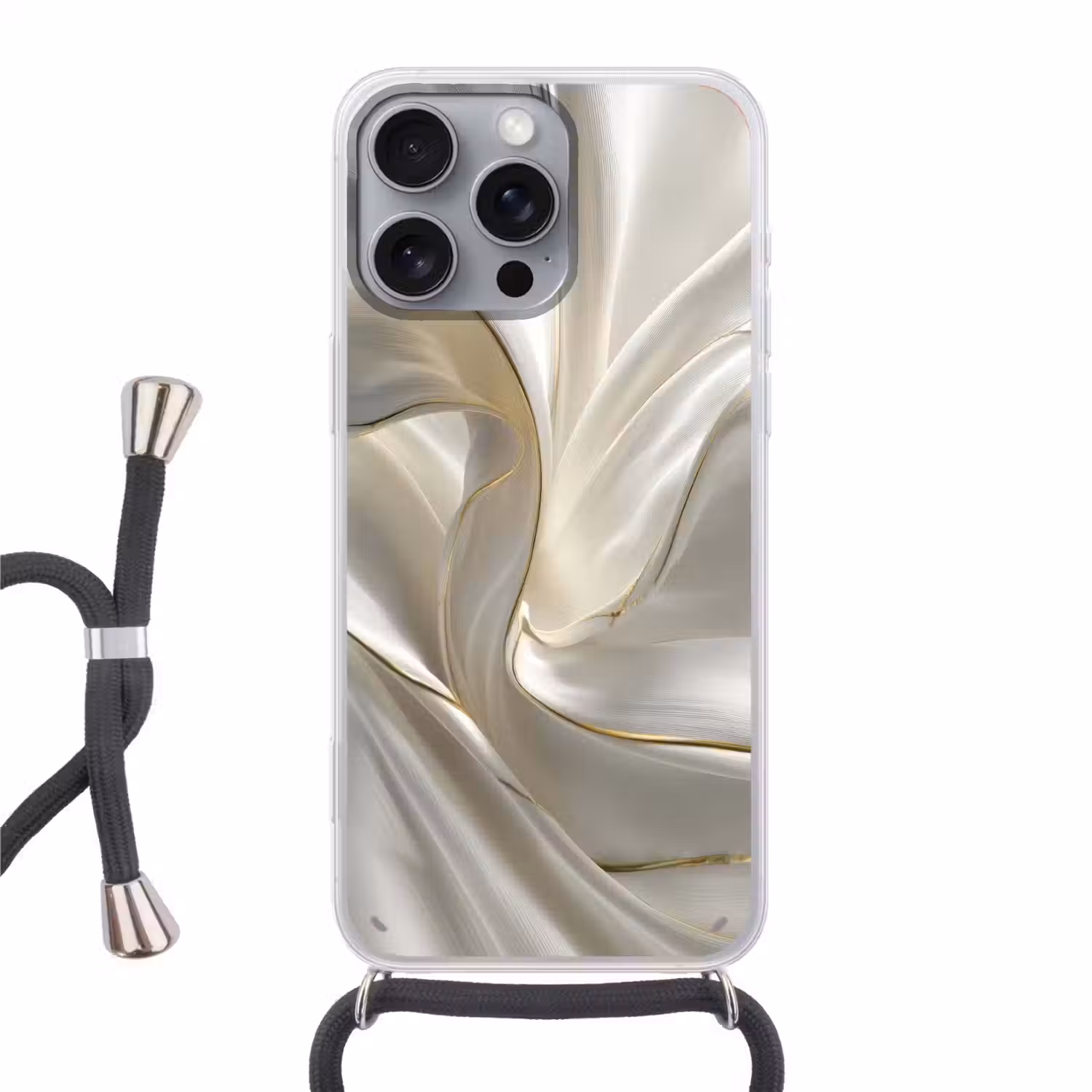Stof - Plooien - Goud Hoesje iPhone 16 Pro Max met koord klein -3d