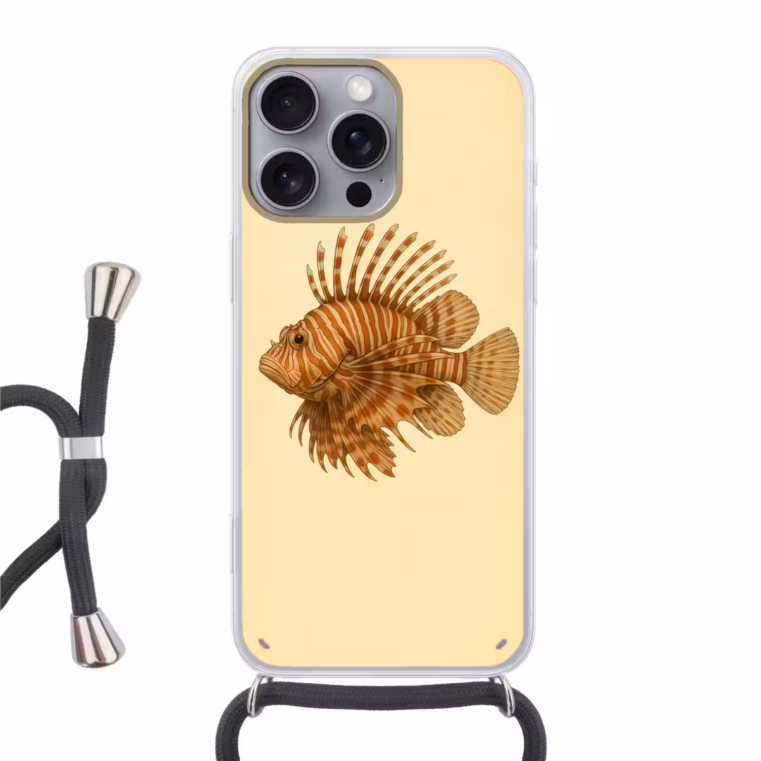 Strepen - Vis - Rond - Stekels Hoesje iPhone 16 Pro Max met koord klein -3d