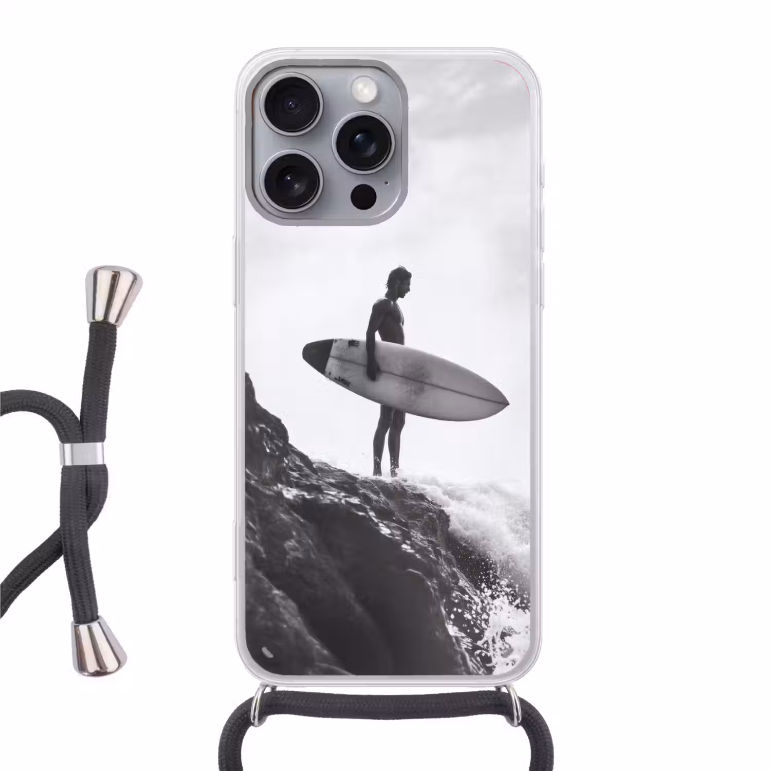 Surfer - Rots - Oceaan - Golven Hoesje iPhone 16 Pro Max met koord klein -3d