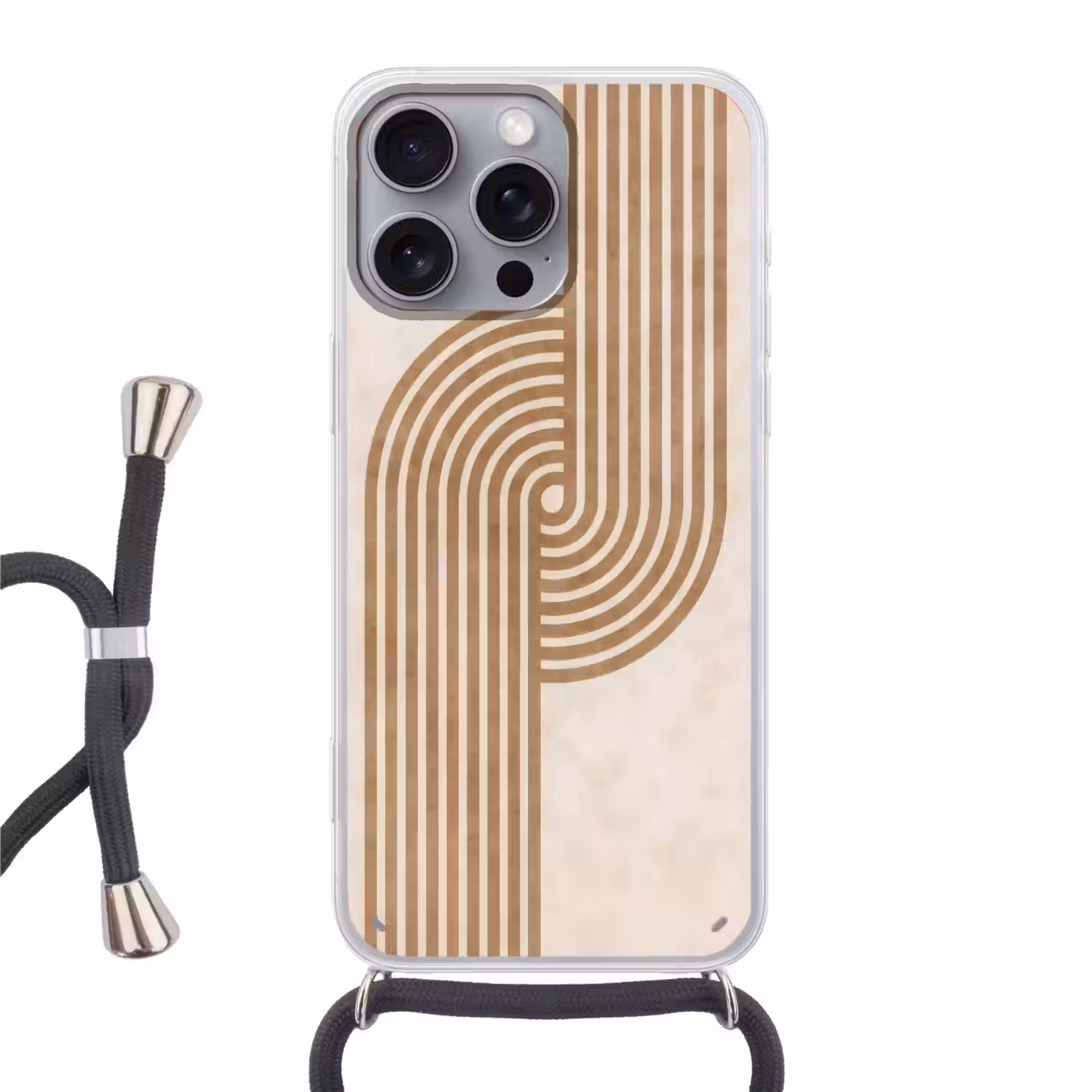 Symmetrische bocht - Koperkleurig Hoesje iPhone 16 Pro Max met koord klein -3d