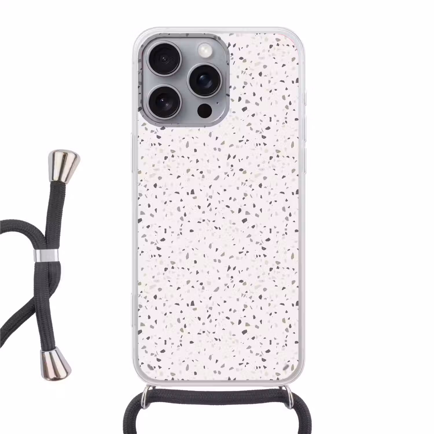 Terrazzo - Patroon - Créme Hoesje iPhone 16 Pro Max met koord klein 804 -3d
