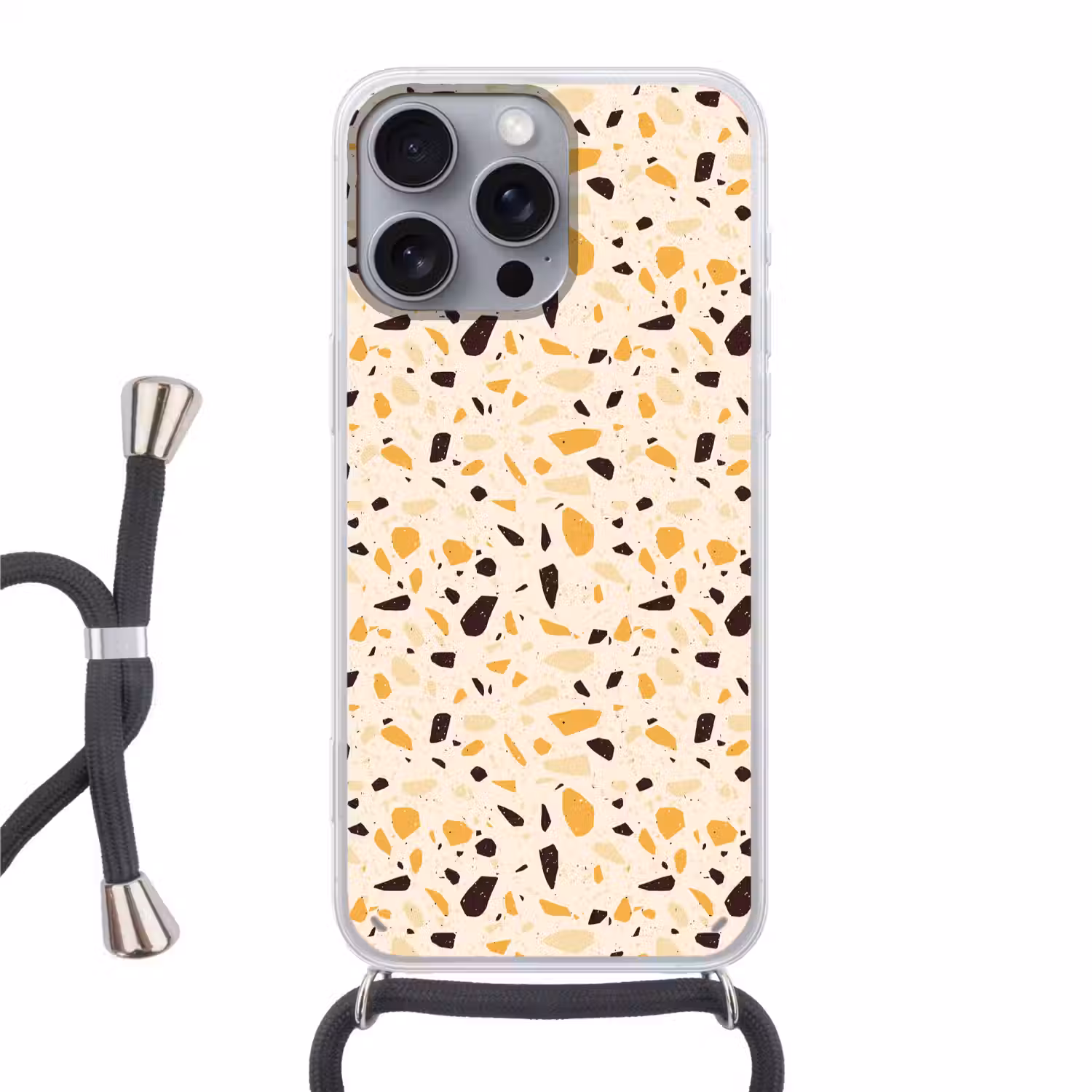 Terrazzo - Patroon - Geel - Hoesje iPhone 16 Pro Max met koord klein 804 -3d