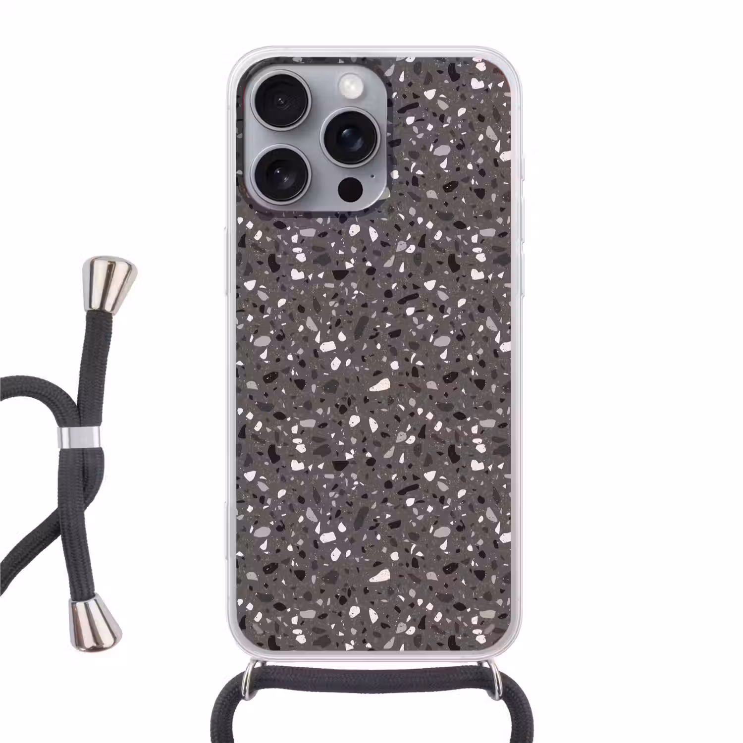 Terrazzo - Patroon - Grijs Hoesje iPhone 16 Pro Max met koord klein 804 -3d
