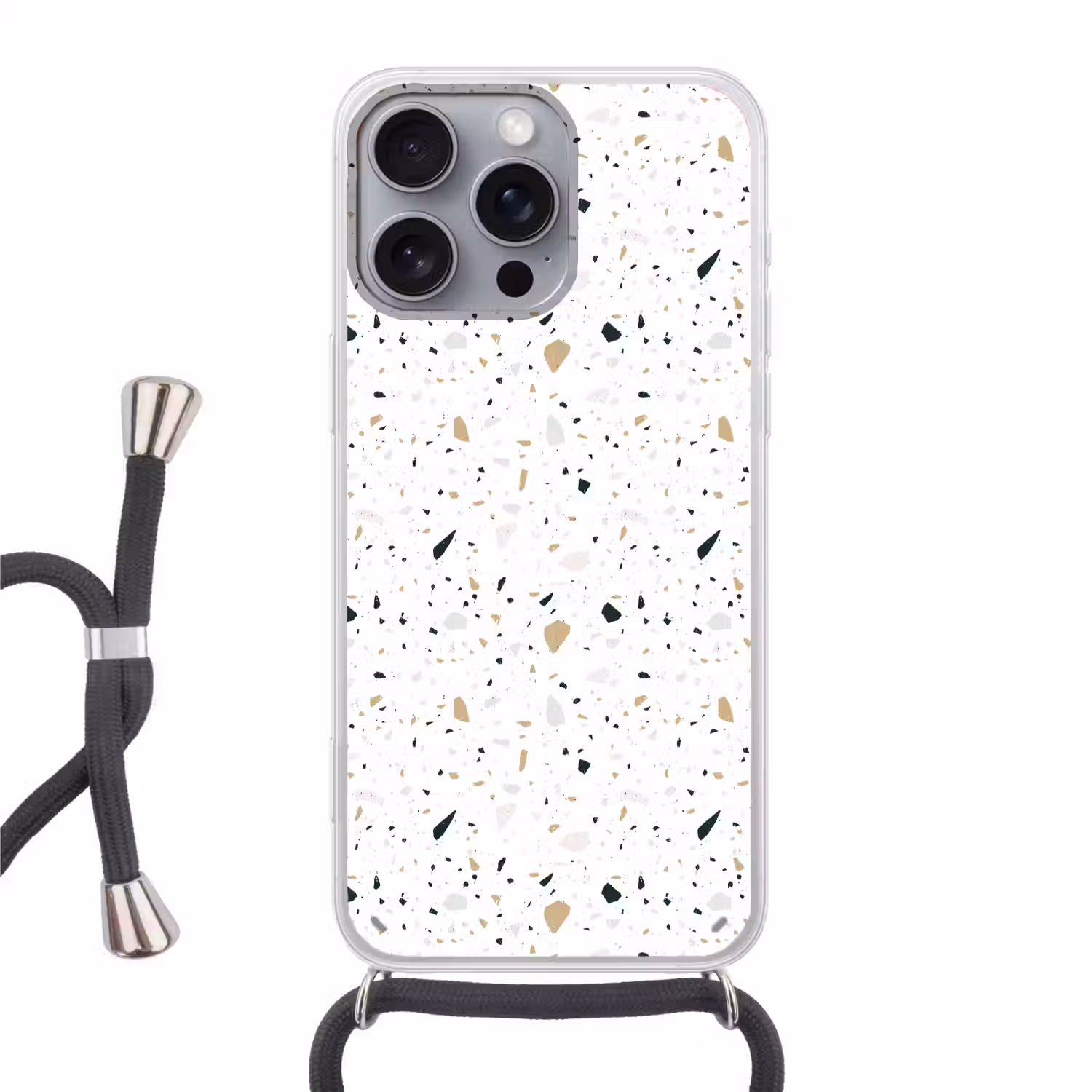 Terrazzo - Patroon - Wit - Neutraal Hoesje iPhone 16 Pro Max met koord klein 804 -3d