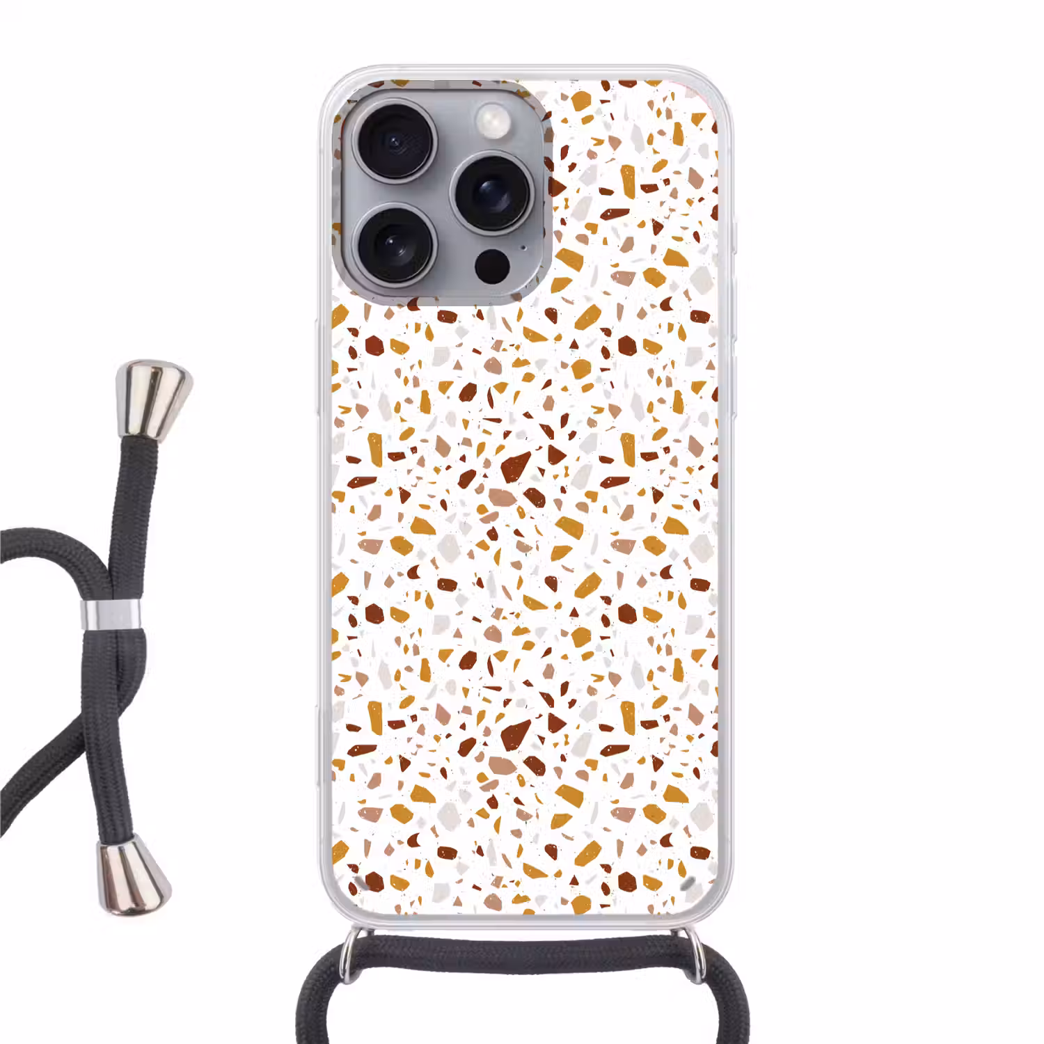 Terrazzo - Patroon - Wit - Urban Hoesje iPhone 16 Pro Max met koord klein 804 -3d