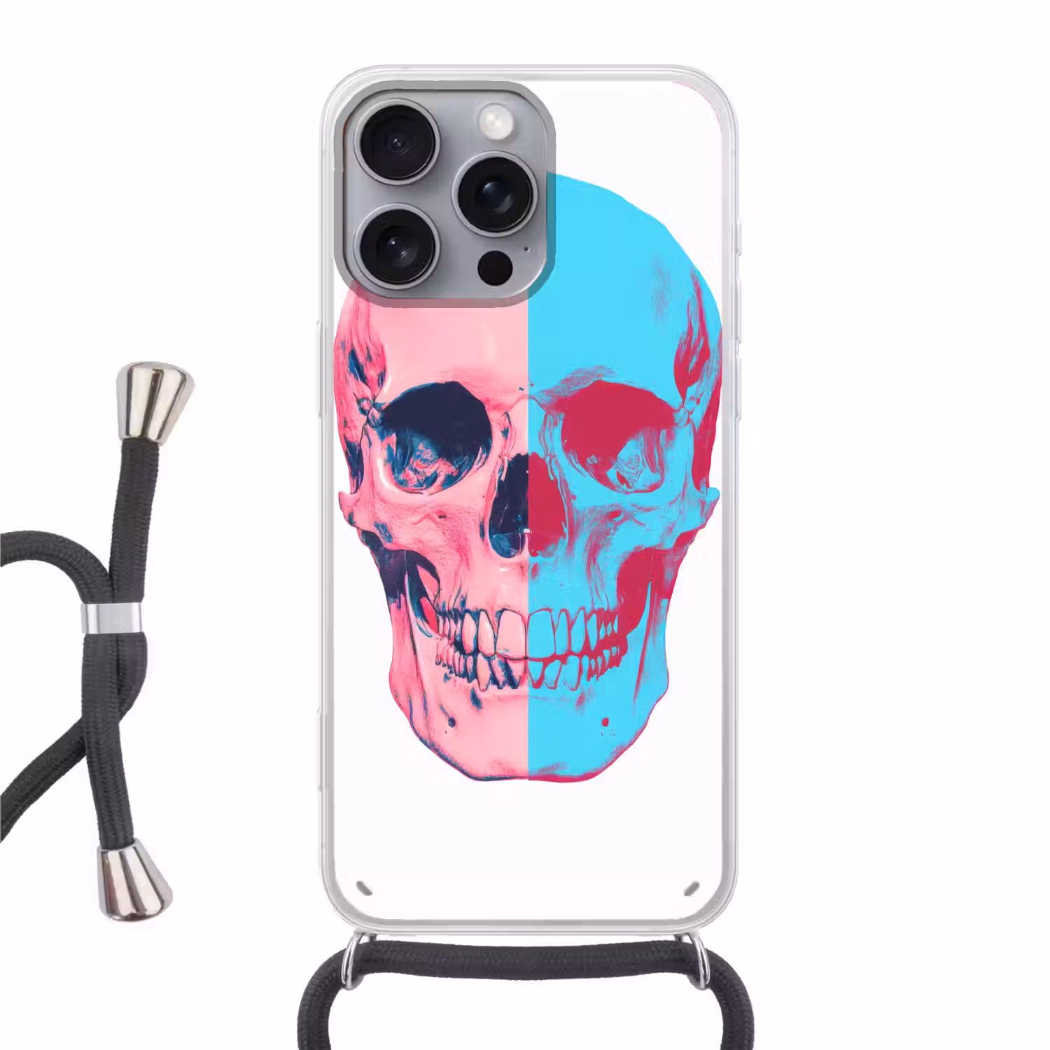 Schedel - Grafisch - Roze - Verdeeld Hoesje iPhone 16 Pro Max met koord klein -3d