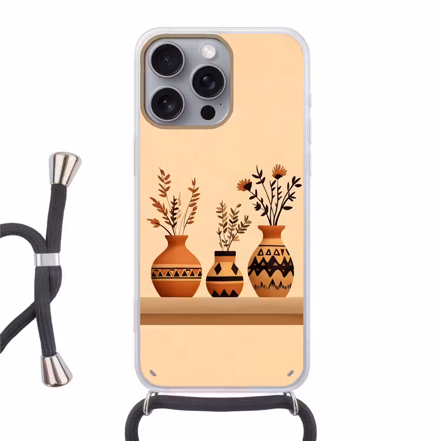 Vazen - Bloemen - Bladeren - Minimalistisch Hoesje iPhone 16 Pro Max met koord klein -3d