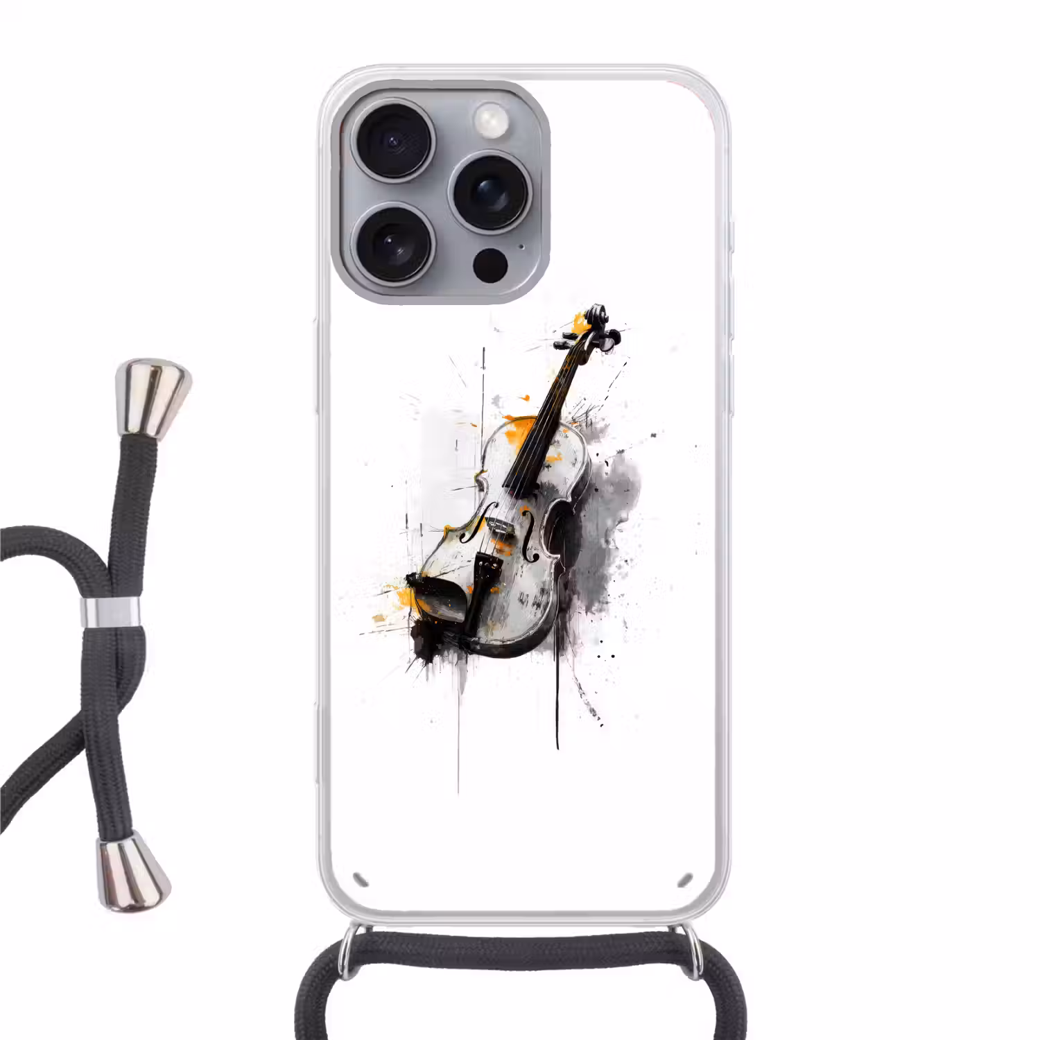 Viool - Oranje - Zwart - Penseelstreken Hoesje iPhone 16 Pro Max met koord klein -3d