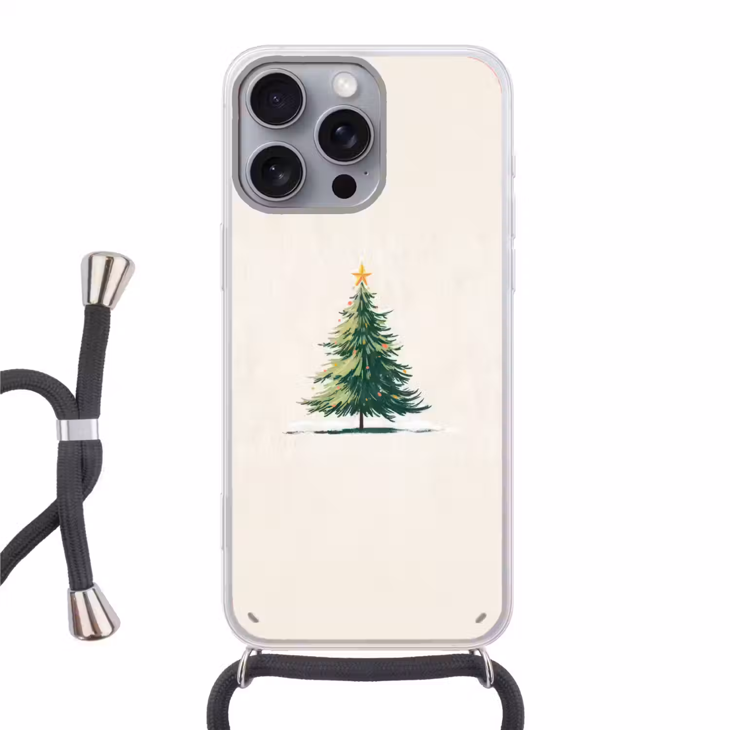 Kerstboom - Illustratie - Ster - Sneeuw Hoesje iPhone 16 Pro Max met koord klein -3d