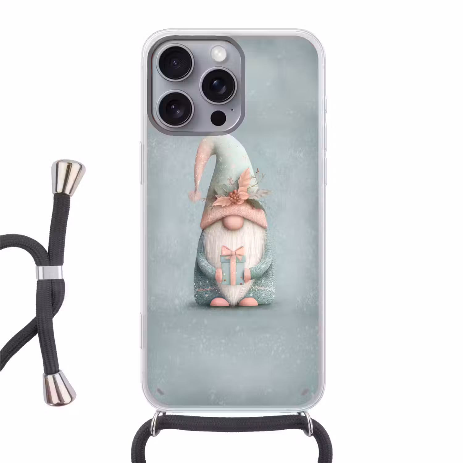 Kerstgnome - Cadeau - Groen Hoesje iPhone 16 Pro Max met koord klein -3d