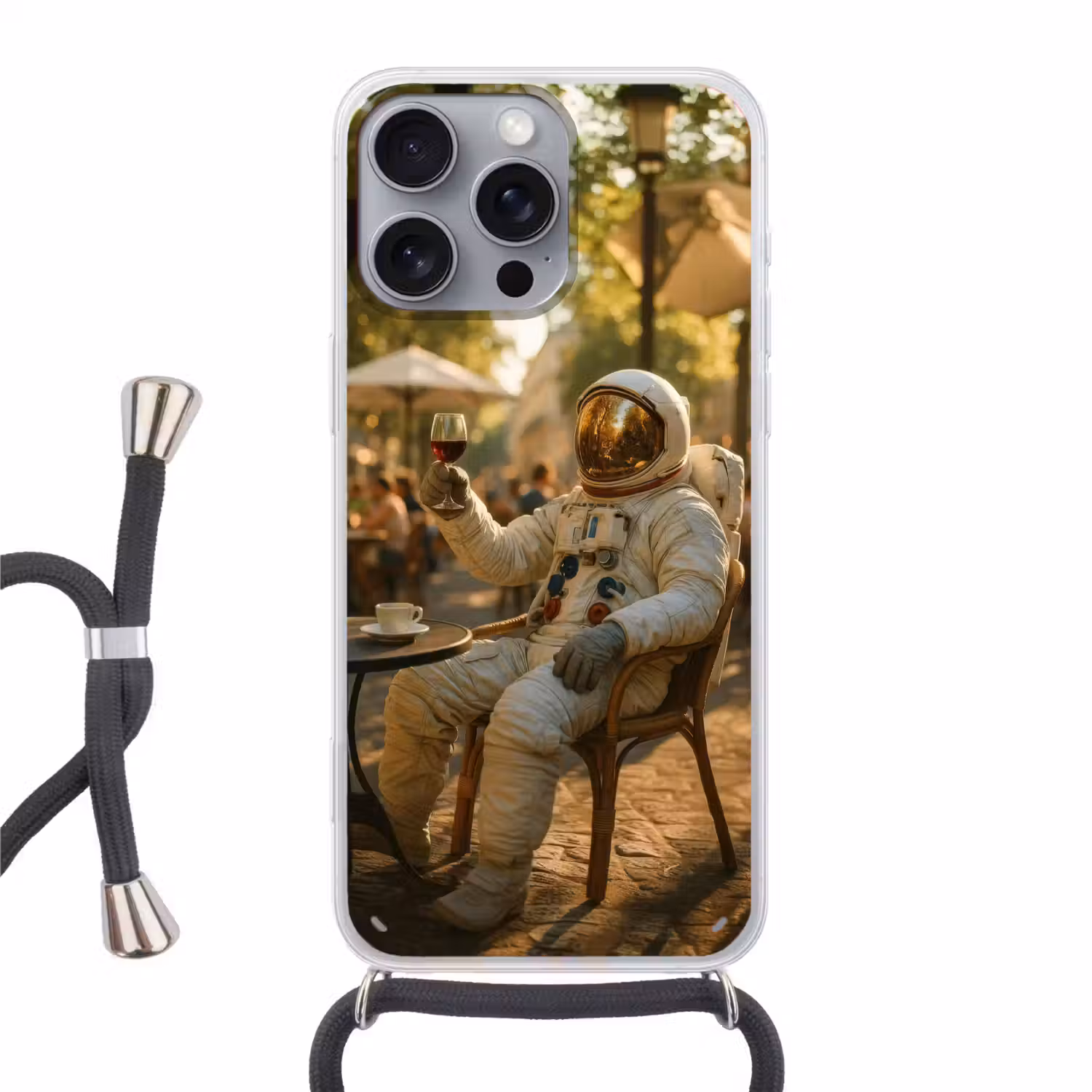 Wijn - Rood - Terras - Koffie Hoesje iPhone 16 Pro Max met koord klein -3d