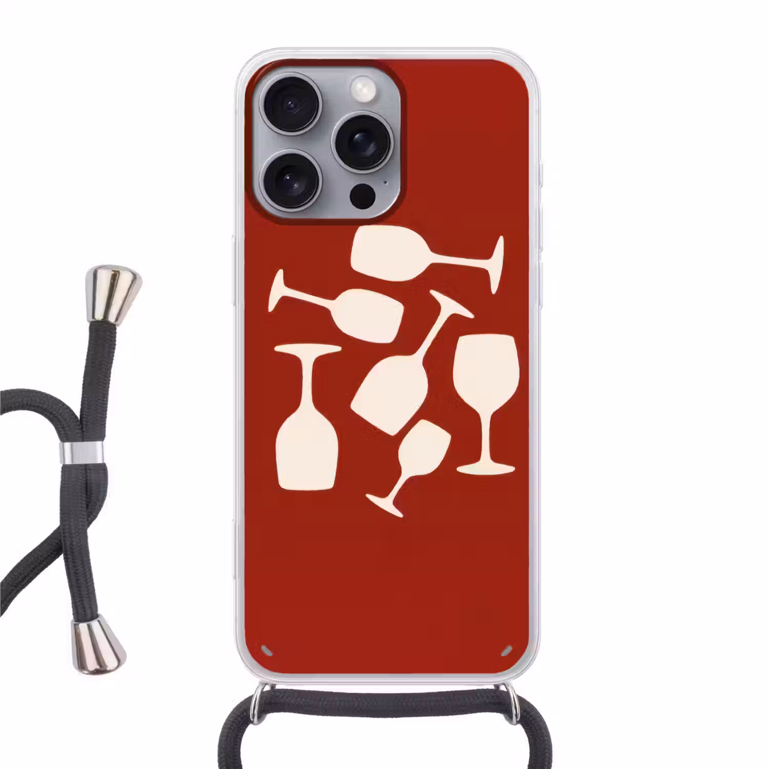 Wijnglazen - Silhouetten - Wit Hoesje iPhone 16 Pro Max met koord klein -3d