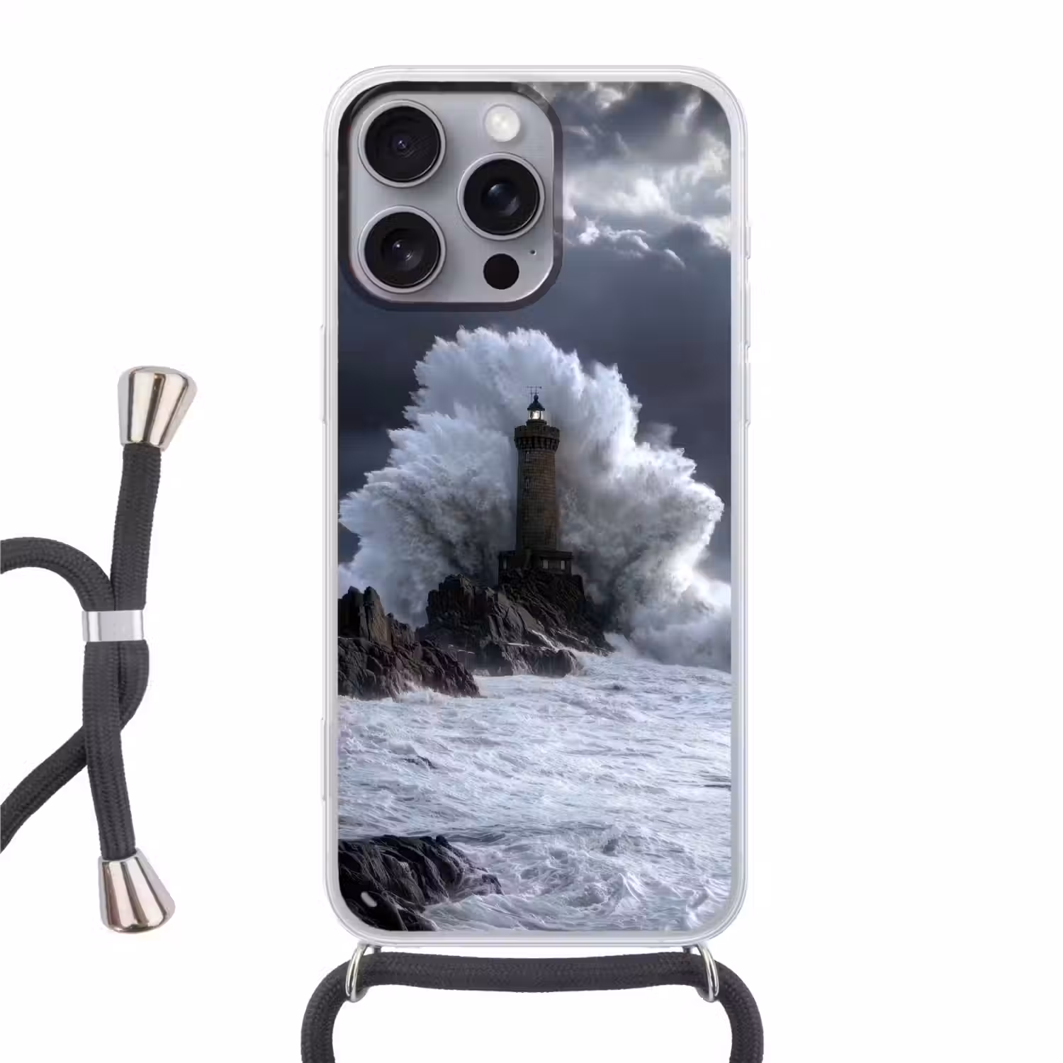 Golf - Vuurtoren - Schuimend water Hoesje iPhone 16 Pro Max met koord klein -3d
