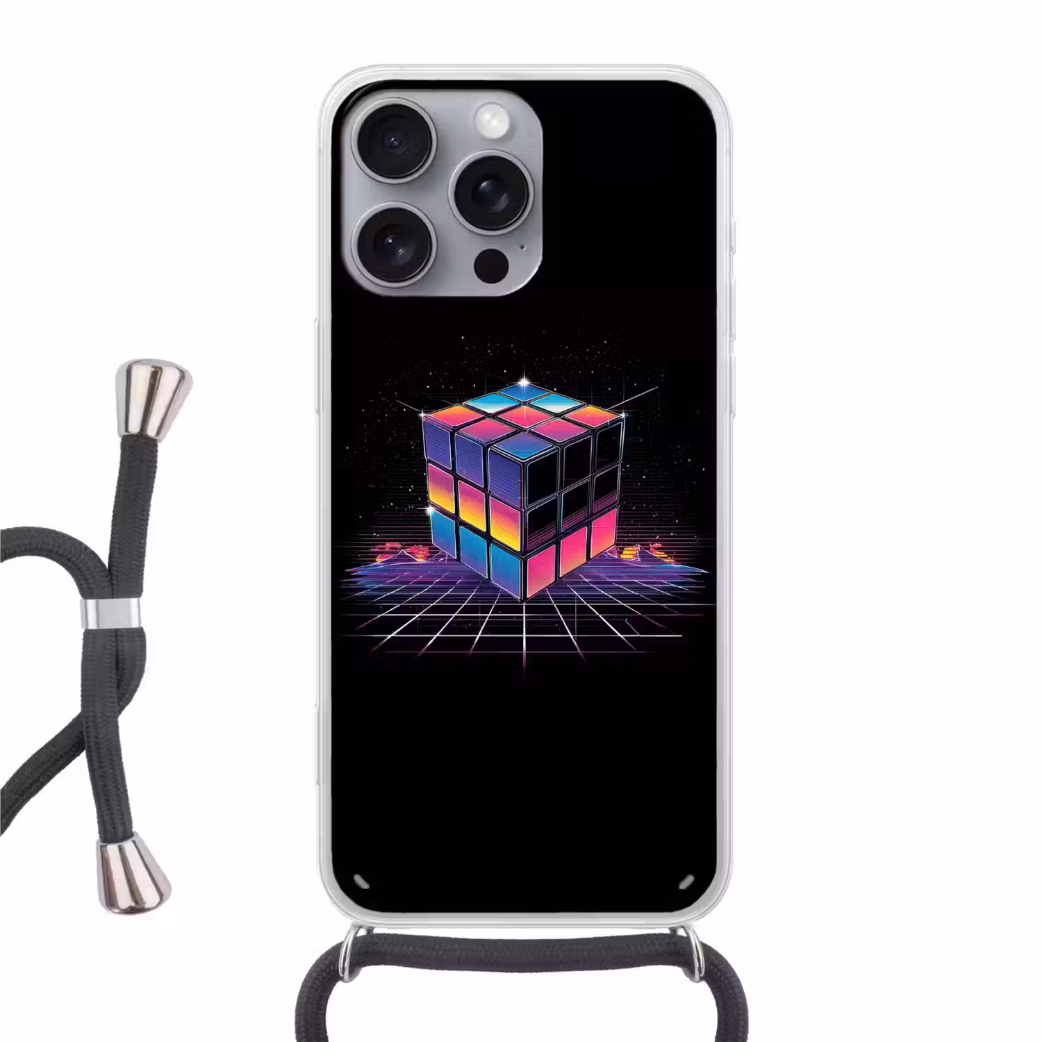 Kubus - Kleurrijk - Raster Hoesje iPhone 16 Pro Max met koord klein -3d