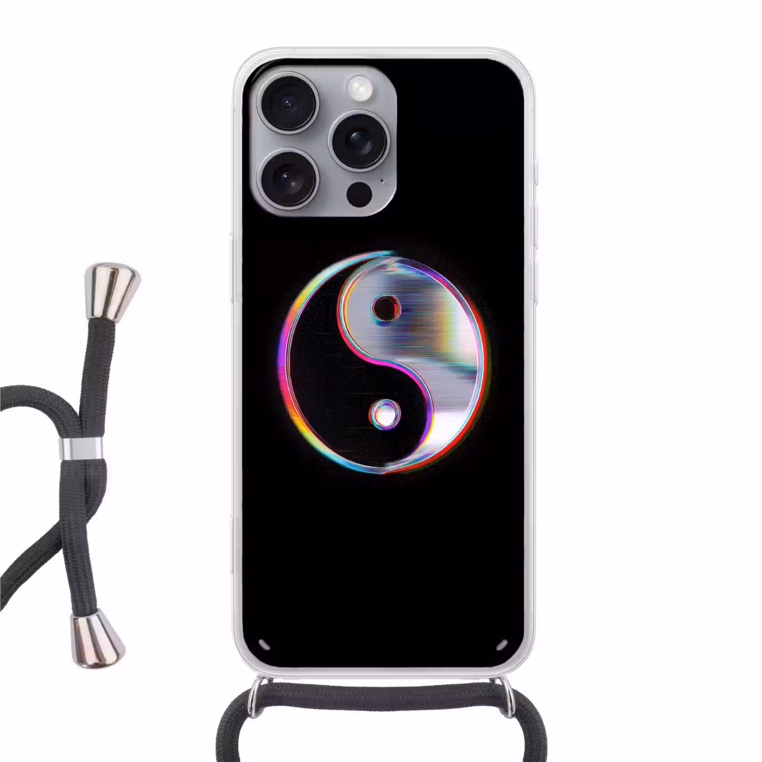 Yin-Yang - Cirkel - Regenboog Hoesje iPhone 16 Pro Max met koord klein -3d