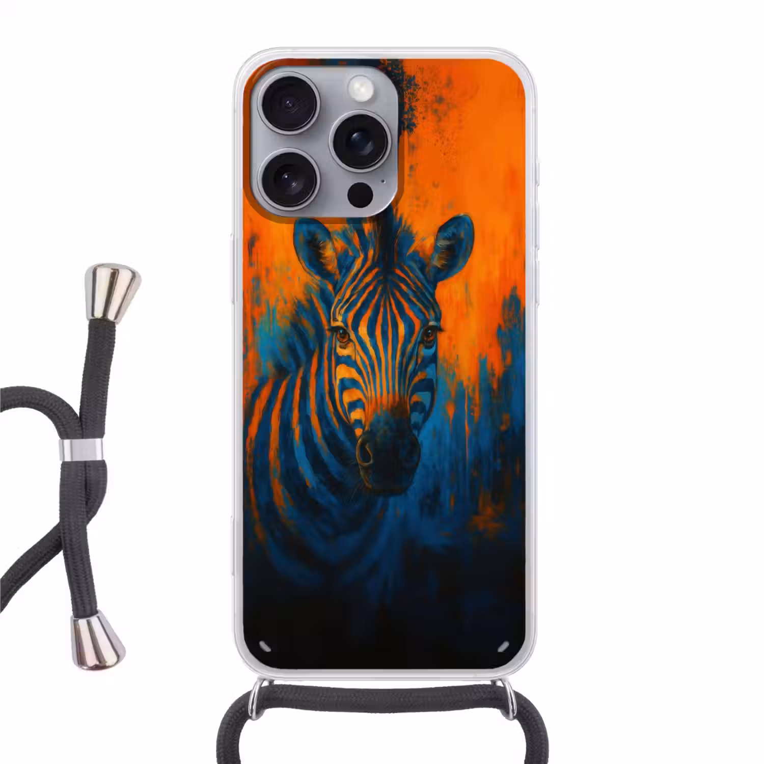 Zebra - Abstract - Blauw Hoesje iPhone 16 Pro Max met koord klein -3d