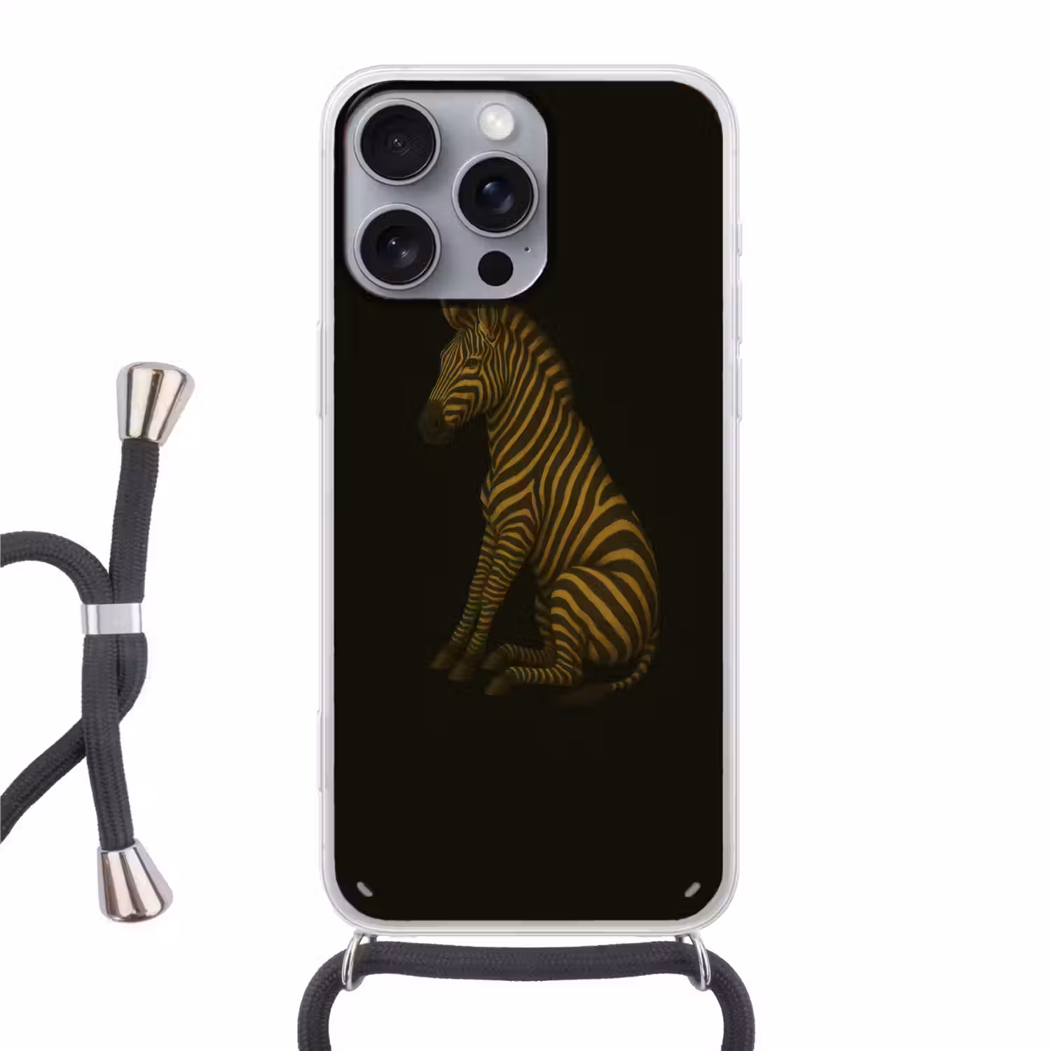 Zebra - Strepen - Goud Hoesje iPhone 16 Pro Max met koord klein -3d