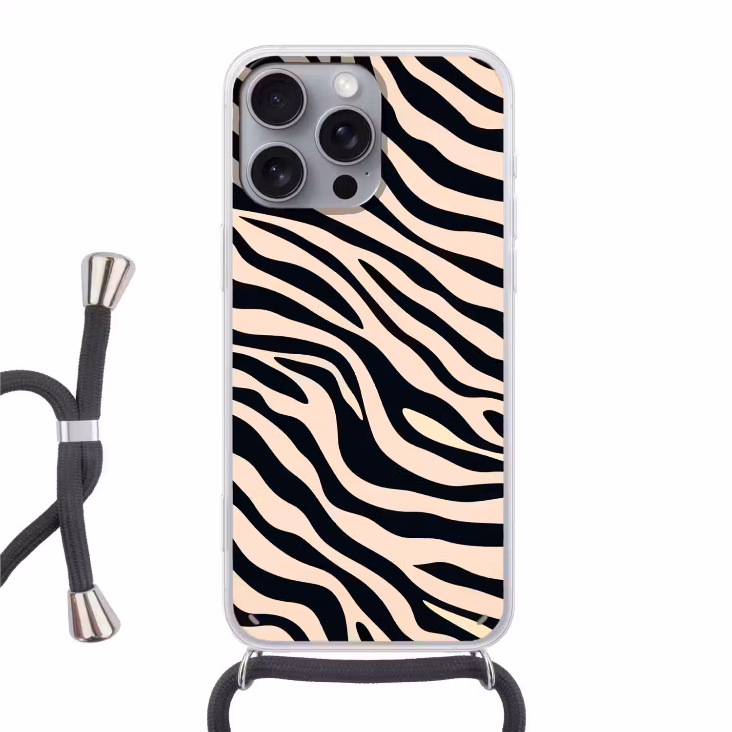 Zebraprint - Dynamisch - Roze Hoesje iPhone 16 Pro Max met koord klein -3d