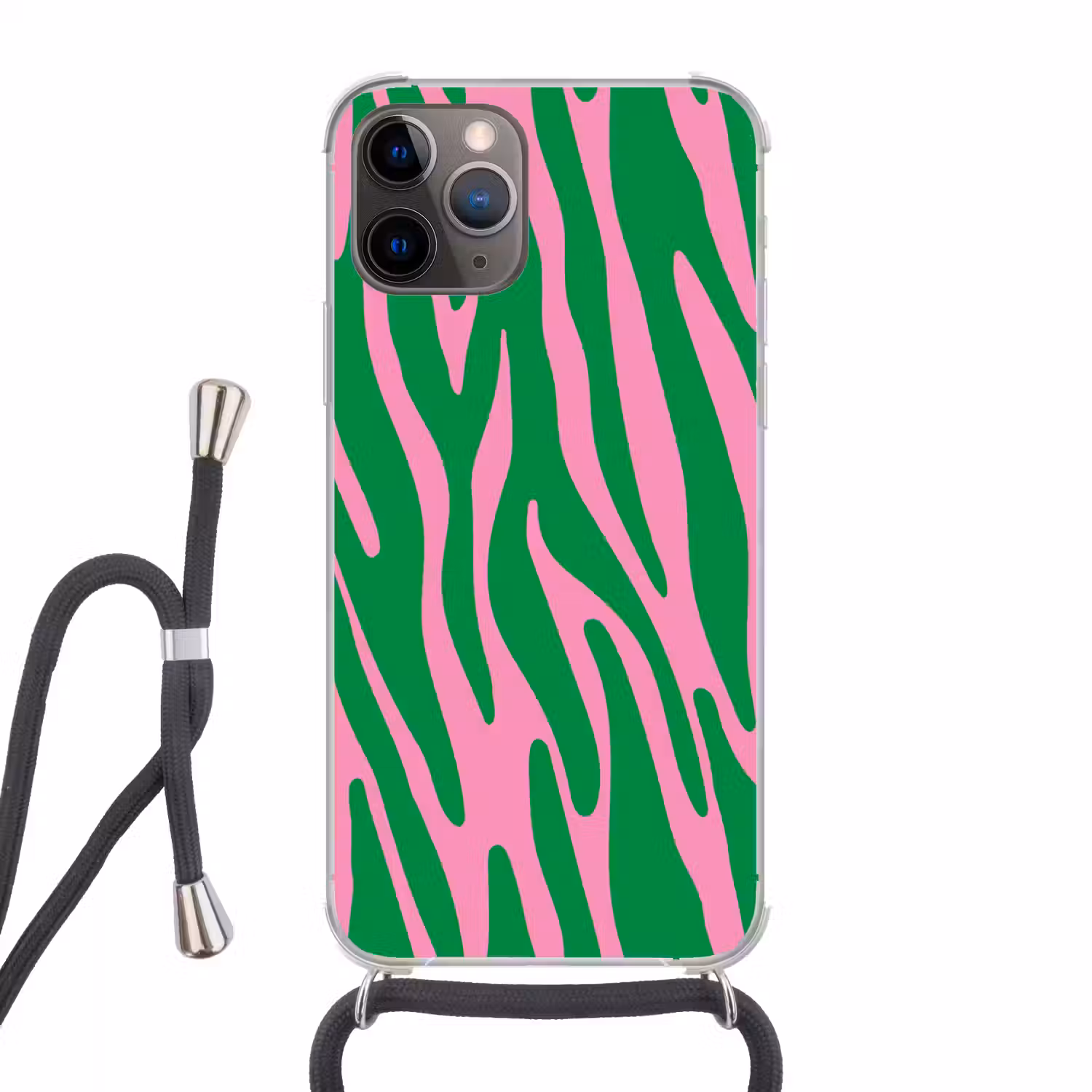 Zebraprint - Roze - Groen - Dierenprint - Kleurrijk Hoesje iPhone 12 Pro met koord klein -3d