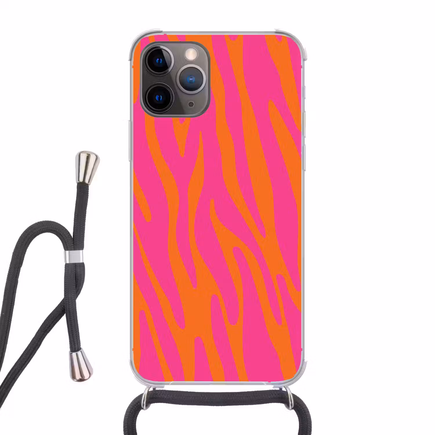 Zebraprint - Roze - Oranje - Dierenprint Hoesje iPhone 12 Pro met koord klein -3d