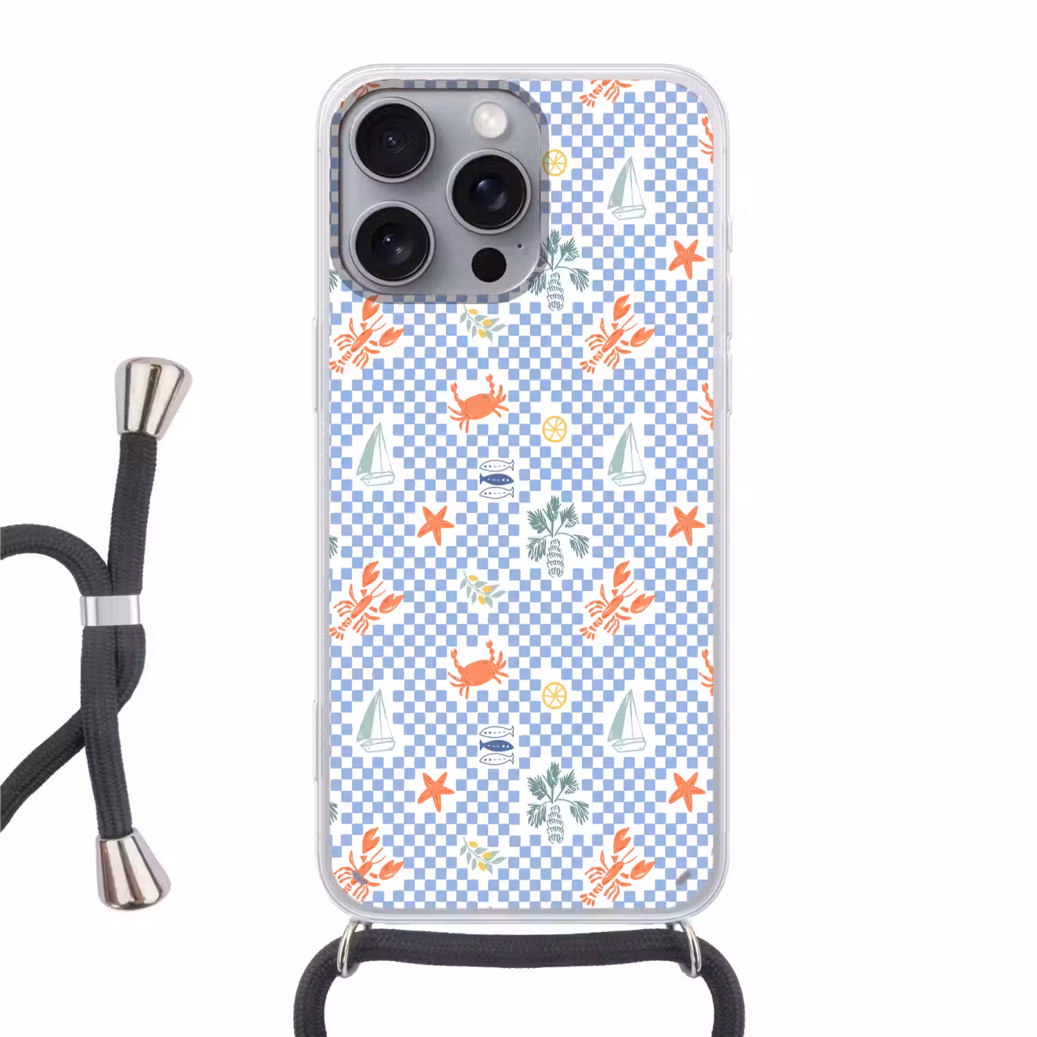 Zee - Sfeer - Zeilboot - Blauw Hoesje iPhone 16 Pro Max met koord klein 804 -3d