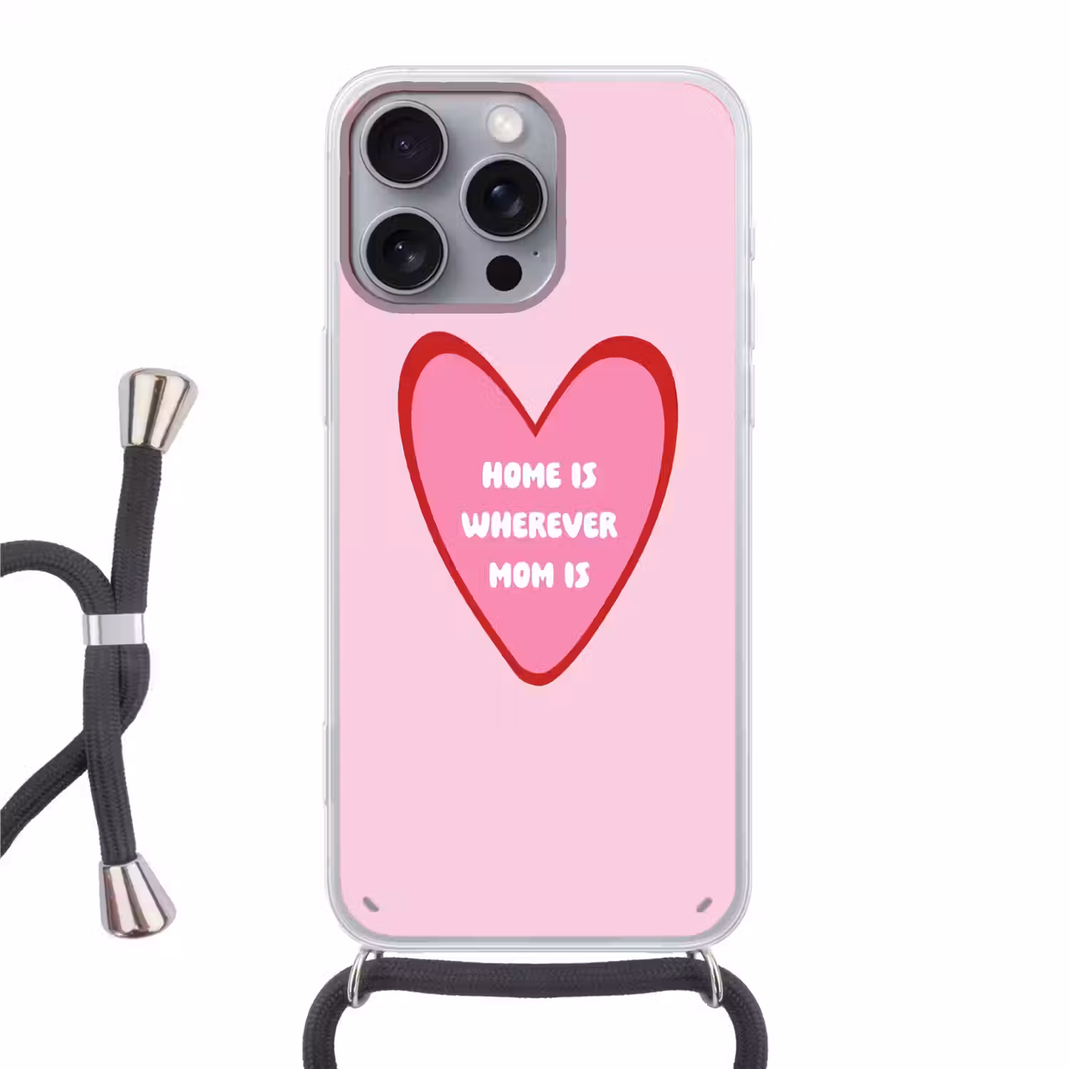 Quote - Moeder - Roze Hoesje iPhone 16 Pro Max met koord klein -3d