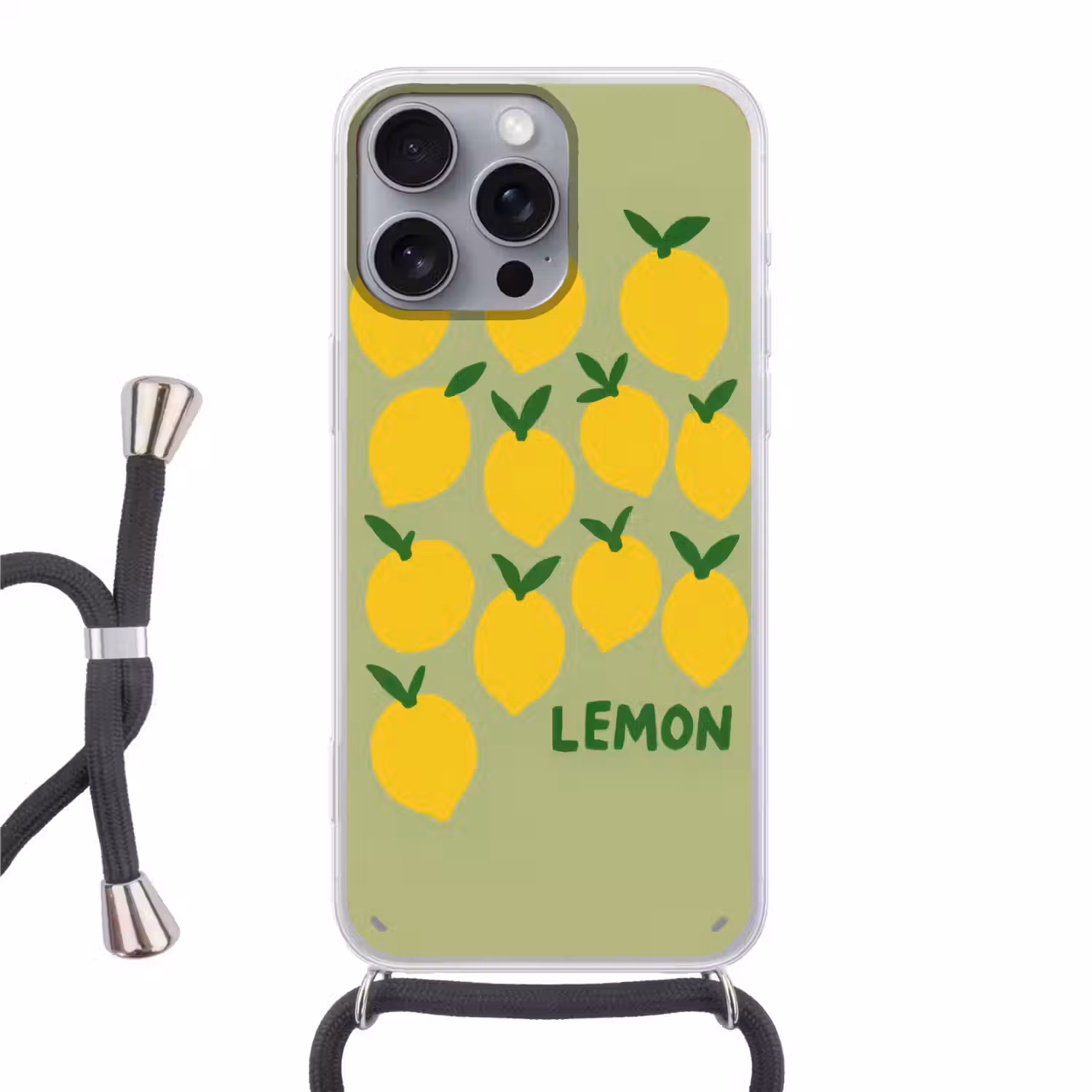 Citroenen - Blaadjes - Geel - Patroon Hoesje iPhone 16 Pro Max met koord klein -3d