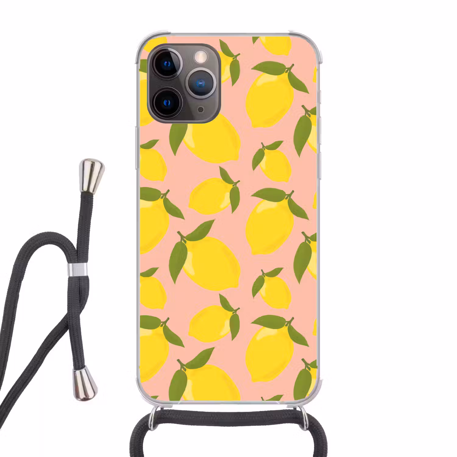 Citroenen - Geel - Roze - Patroon - Vruchten Hoesje iPhone 12 Pro met koord klein -3d