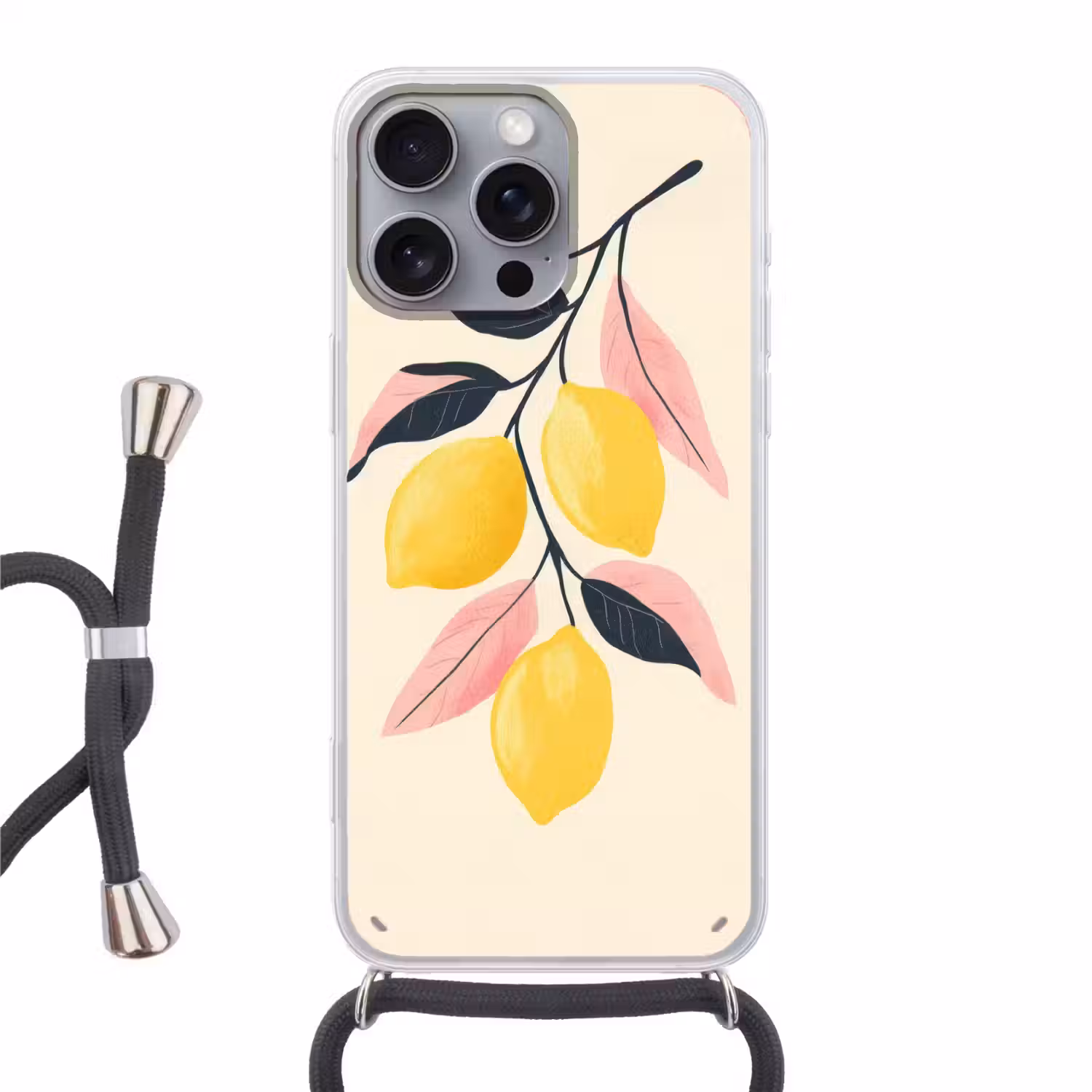 Citroenen - Felgeel - Tak - Bladeren Hoesje iPhone 16 Pro Max met koord klein -3d