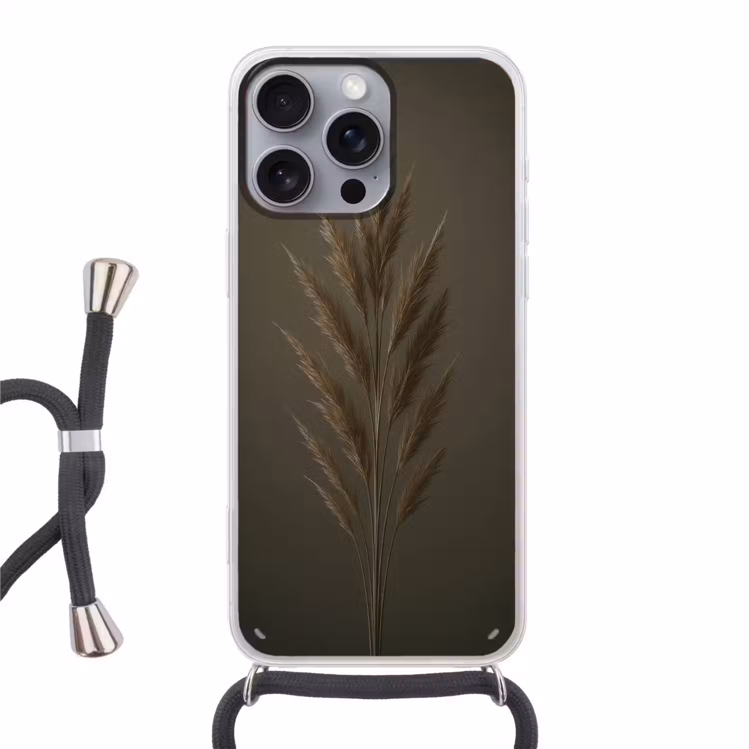 Tak - Pluimgras - Donkerbruin Hoesje iPhone 16 Pro Max met koord klein -3d
