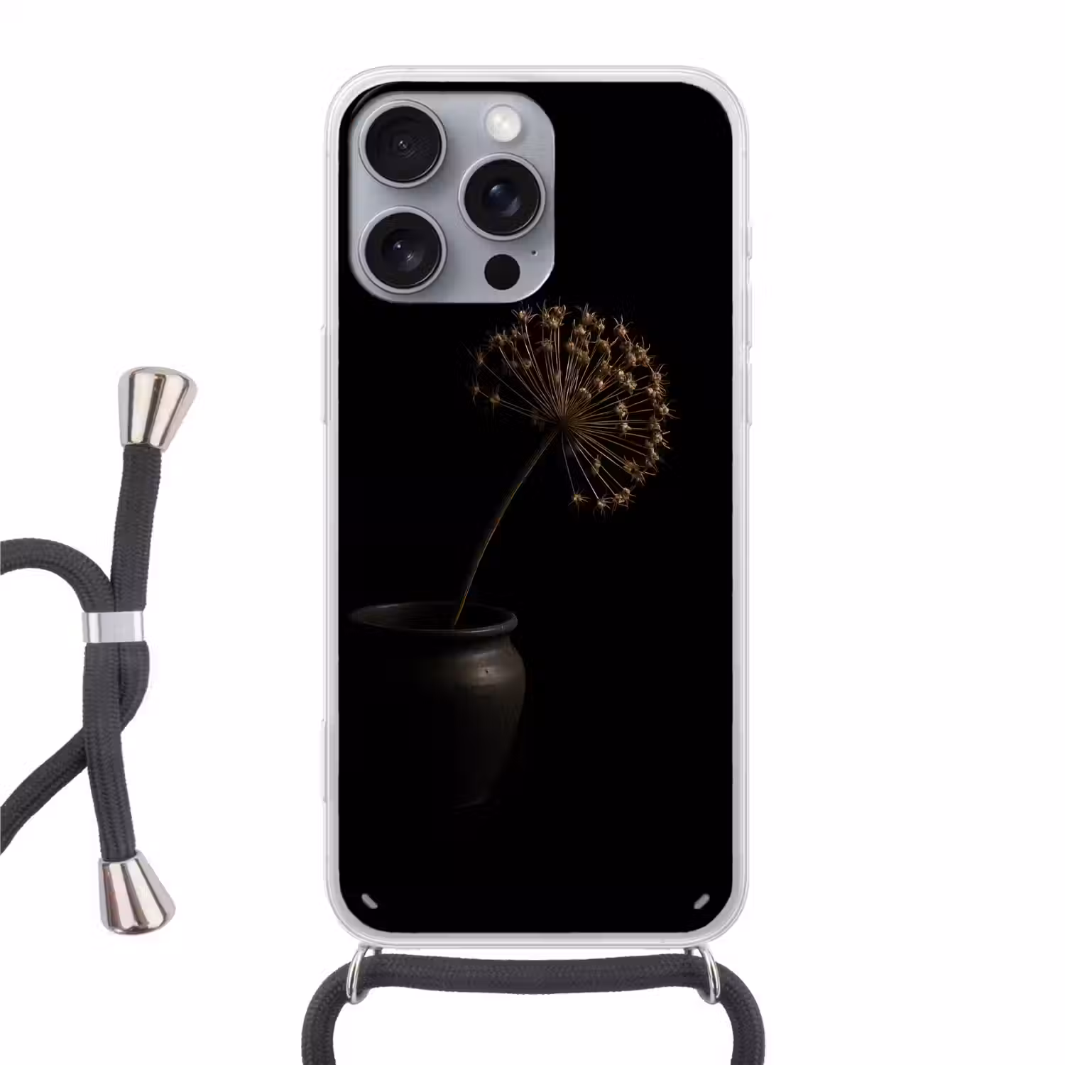 Bol - Gedroogd - Vaas - Zwart Hoesje iPhone 16 Pro Max met koord klein -3d