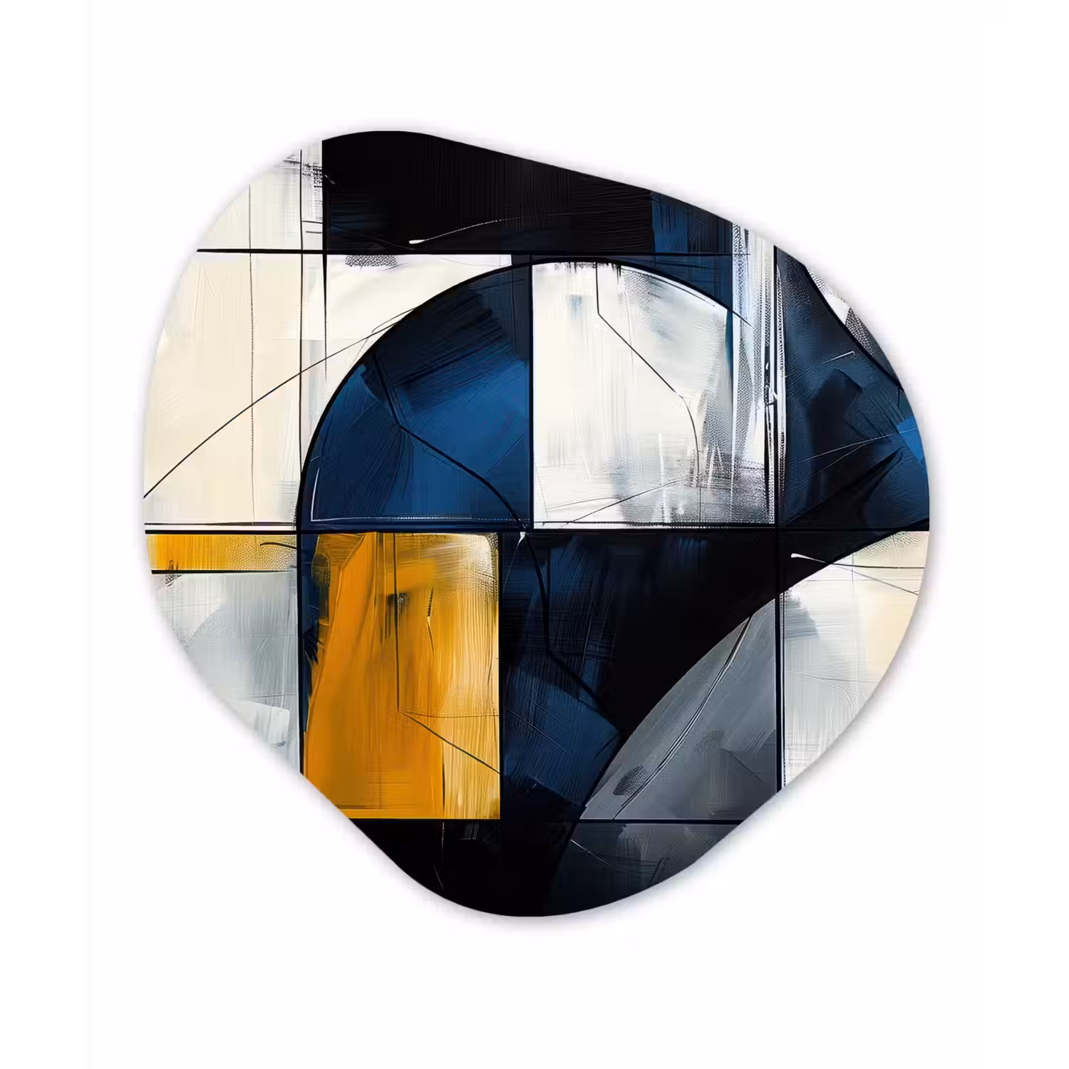 Abstract - Vormen - Goud - Blauw - Geometrisch Wandcirkel Organisch Forex 3mm klein -3d