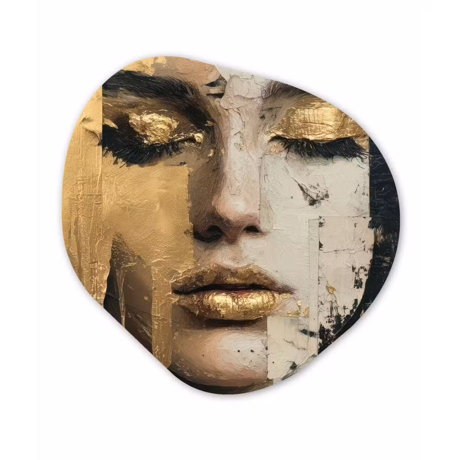 Abstract - Goud - Gezicht - Lippen Wandcirkel Organisch Forex 3mm klein -3d