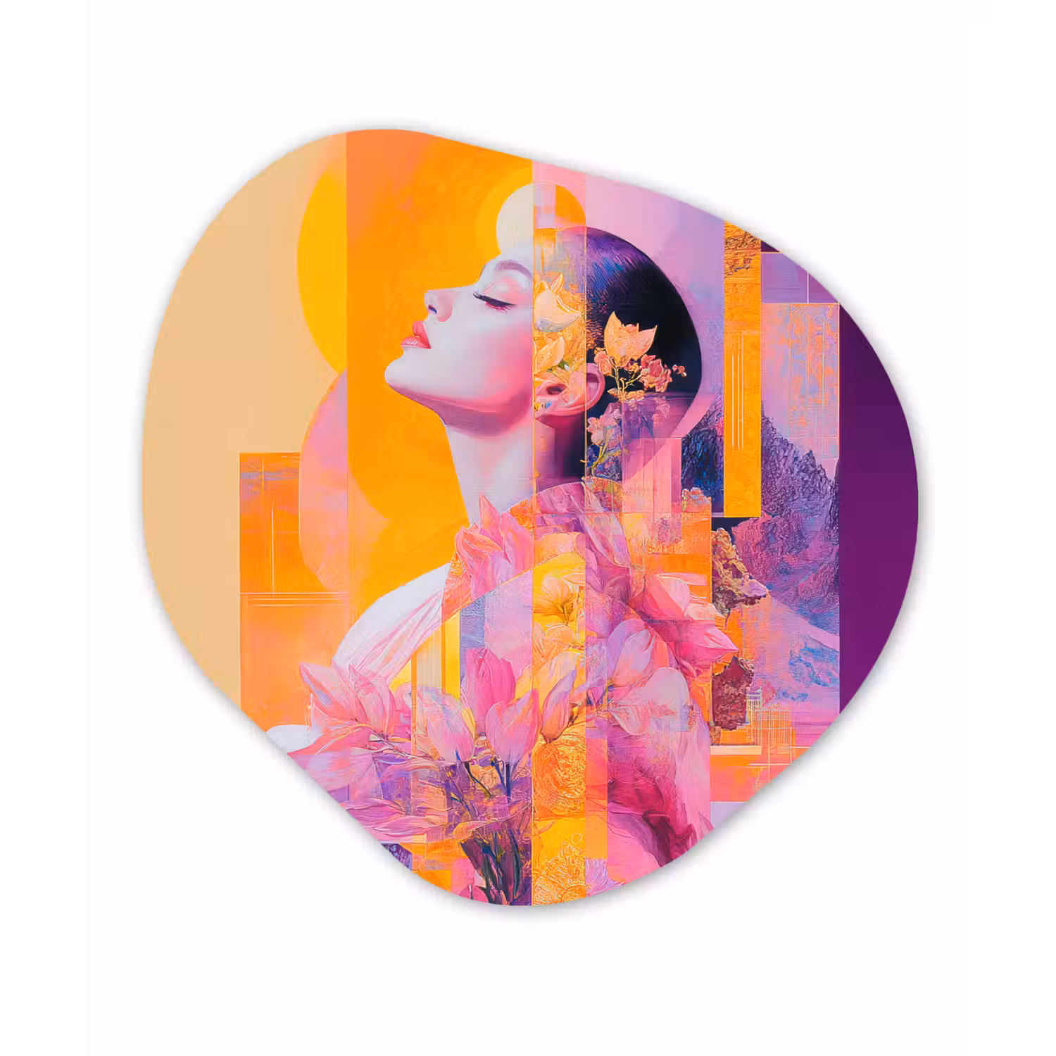 Abstract - Portret - Vrouw - Kleurrijk Wandcirkel Organisch Forex 3mm klein -3d