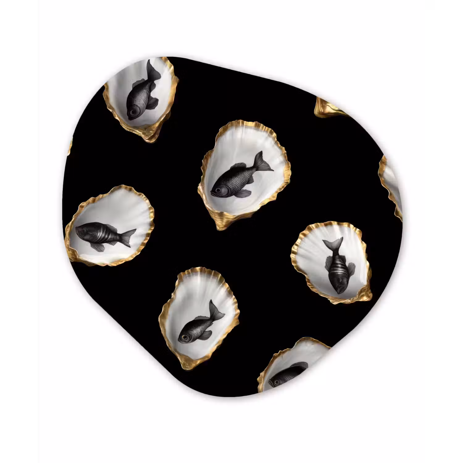 Oesters - Zwart - Vissen - Goud Wandcirkel Organisch Forex 3mm klein -3d
