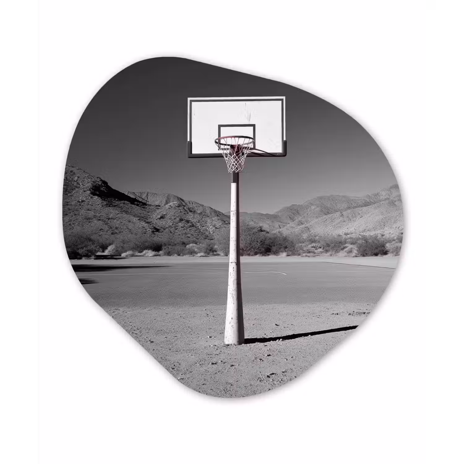 Basketbalpaal - Landschap - Zand - Wit Wandcirkel Organisch Forex 3mm klein -3d