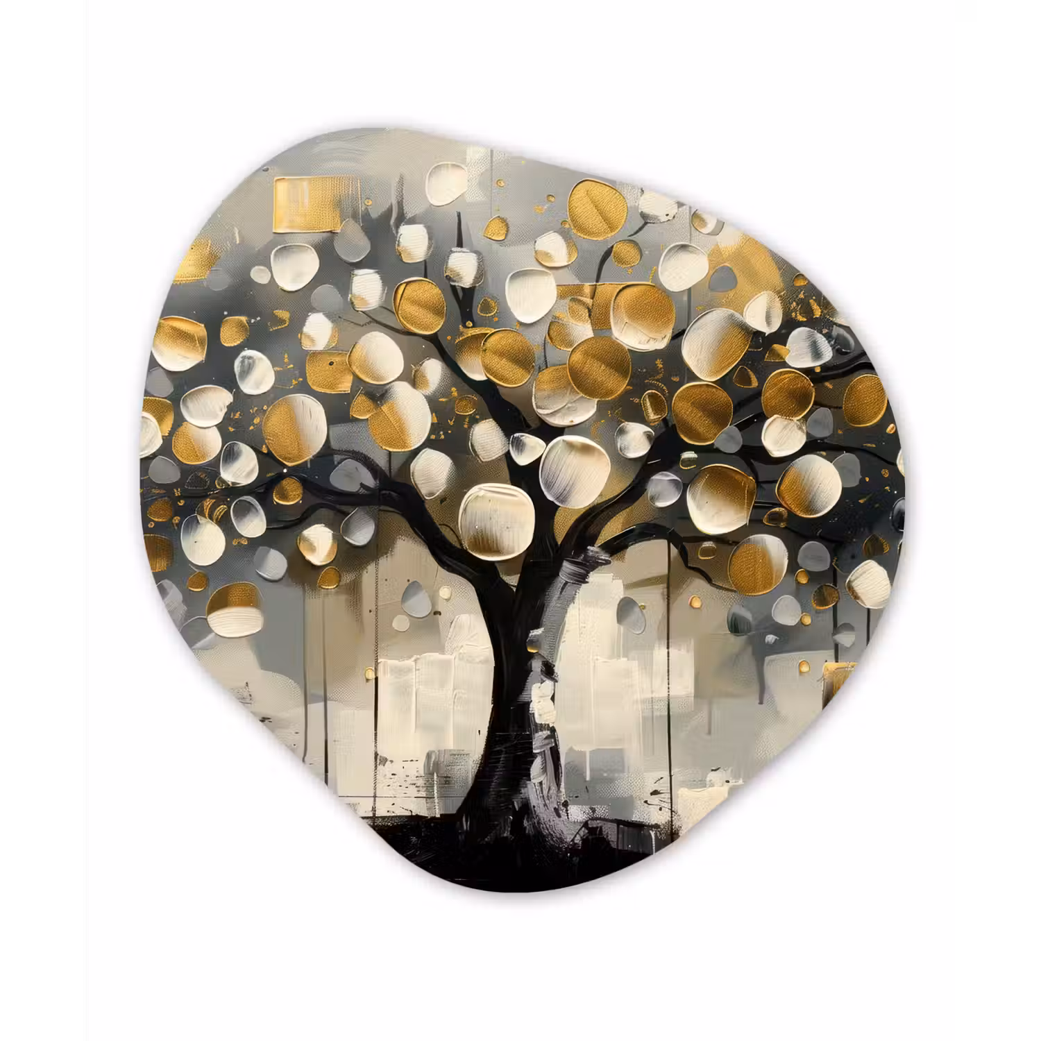 Boom - Abstract - Beige - Goud - Zwart Wandcirkel Organisch Forex 3mm klein -3d