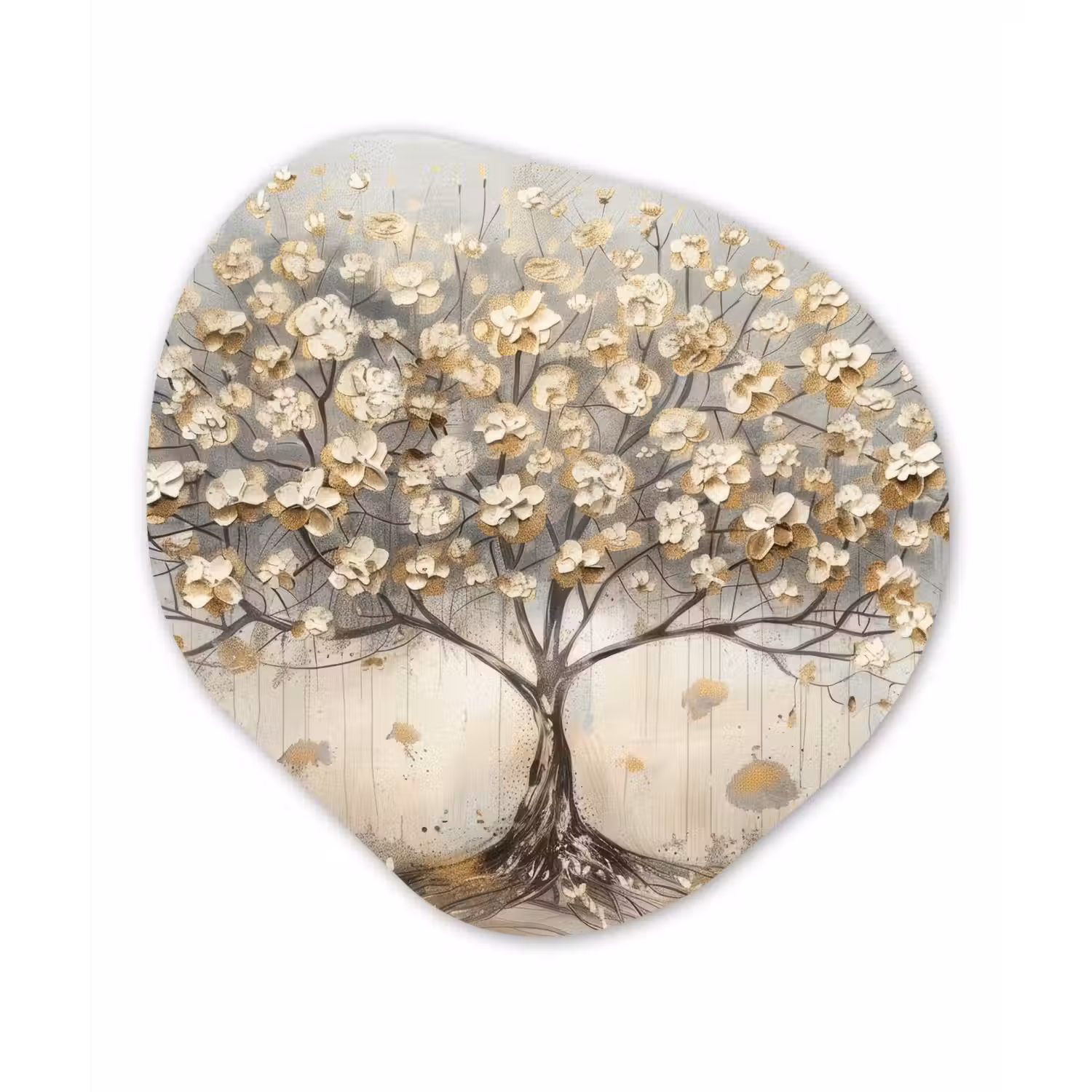 Boom - Beige - Goud - Verflook - Grijs Wandcirkel Organisch Forex 3mm klein -3d