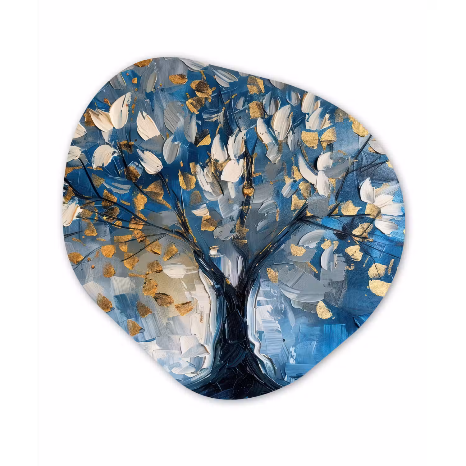 Boom - Blauw - Goud - Abstract Wandcirkel Organisch Forex 3mm klein -3d