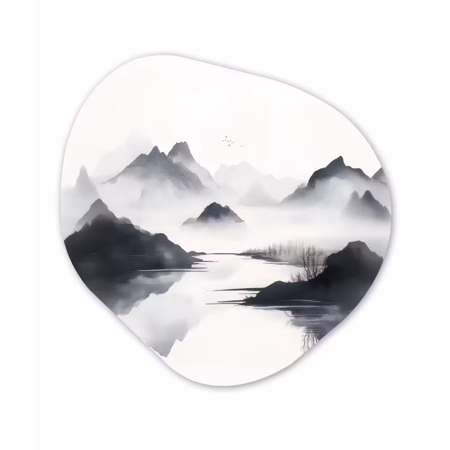 Bergen - Mistig - Water - Wit Wandcirkel Organisch Forex 3mm klein -3d