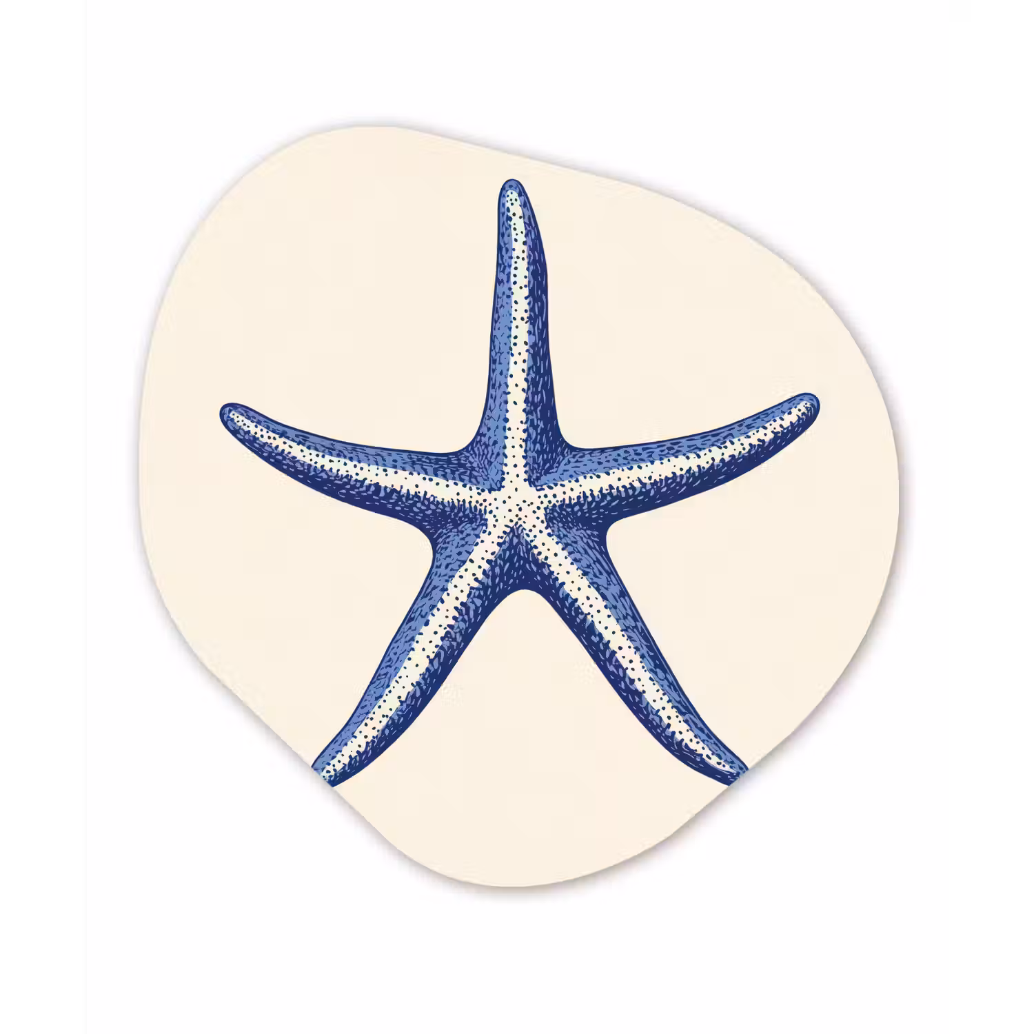 Blauwe zeester - Minimalistisch - Beige Wandcirkel Organisch Forex 3mm klein -3d