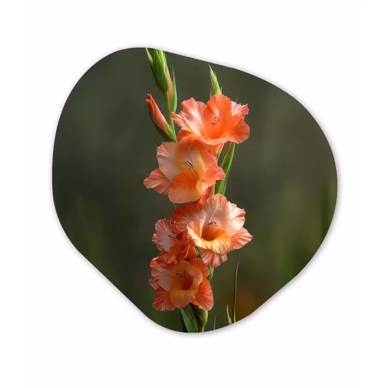 Bloem - Gladiolen - Zalmroze Wandcirkel Organisch Forex 3mm klein -3d