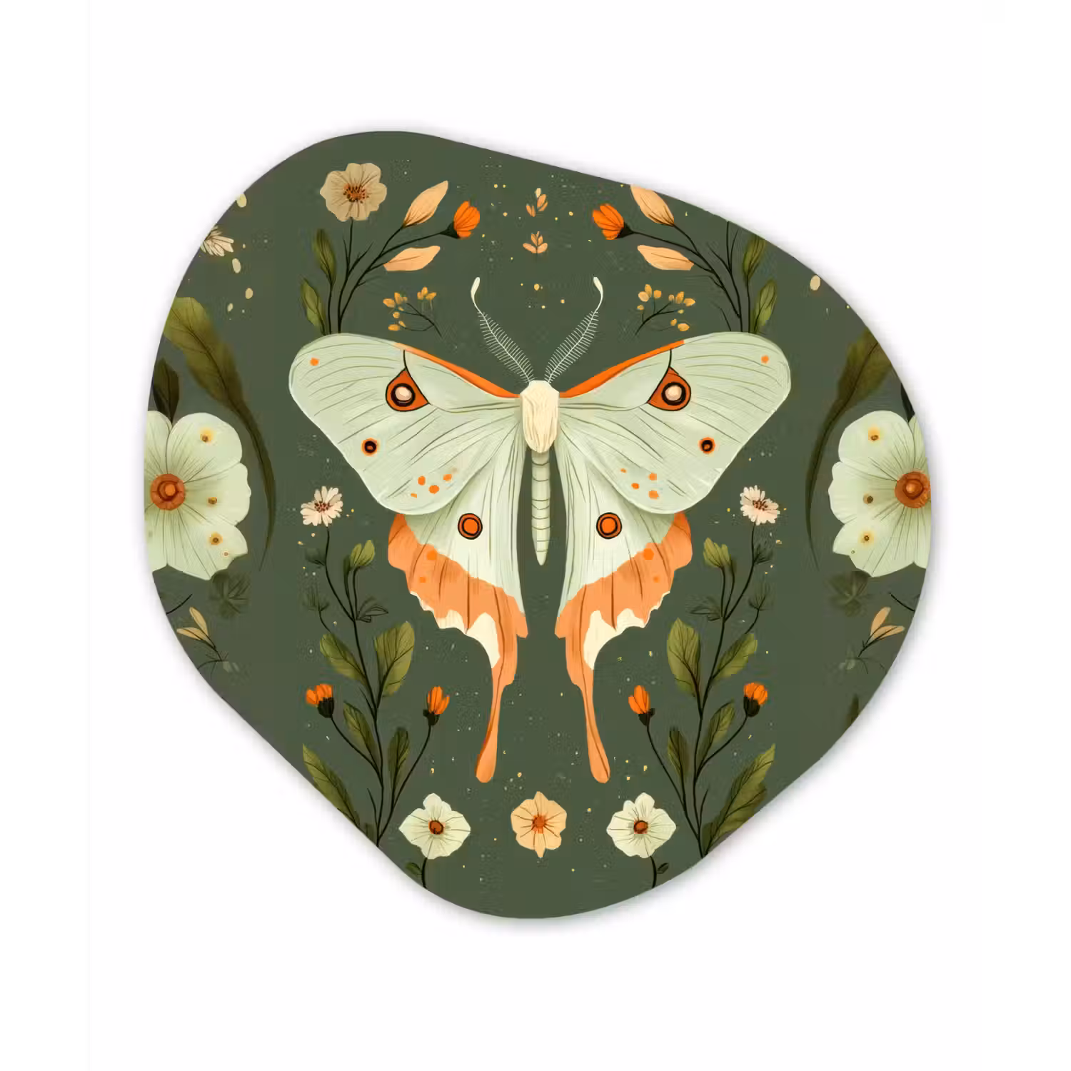 Bloemen - Bladeren - Olijfgroen - Vlinder Wandcirkel Organisch Forex 3mm klein -3d