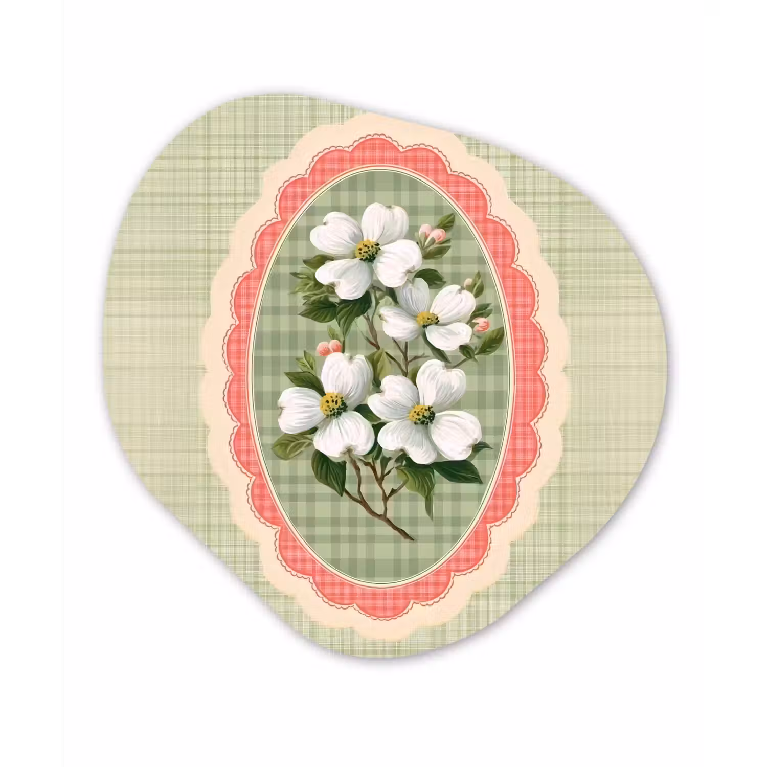 Bloemen - Illustratie - Geruit - Groen Wandcirkel Organisch Forex 3mm klein -3d