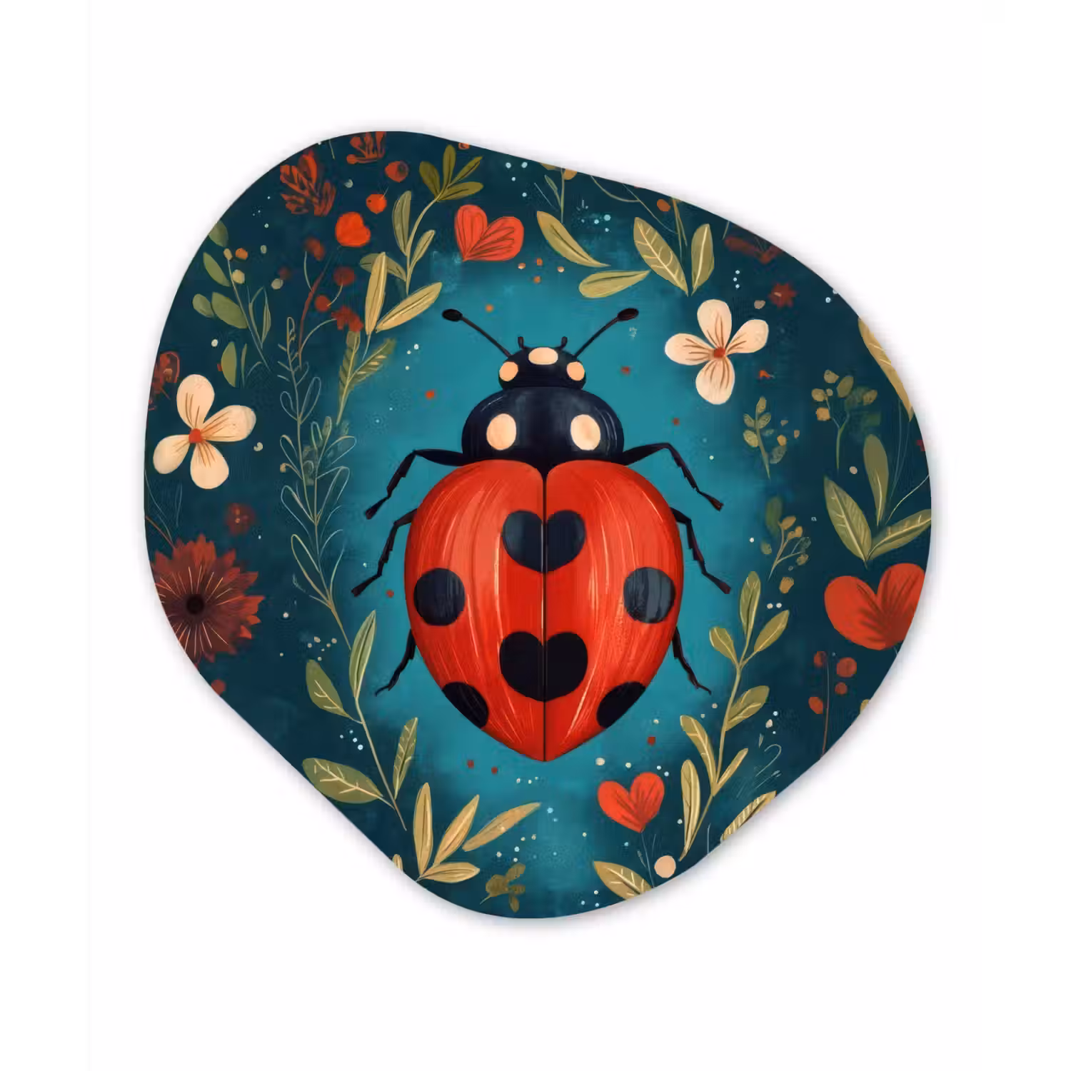 Bloemen - Lieveheersbeestje - Hartje - Rood Wandcirkel Organisch Forex 3mm klein -3d