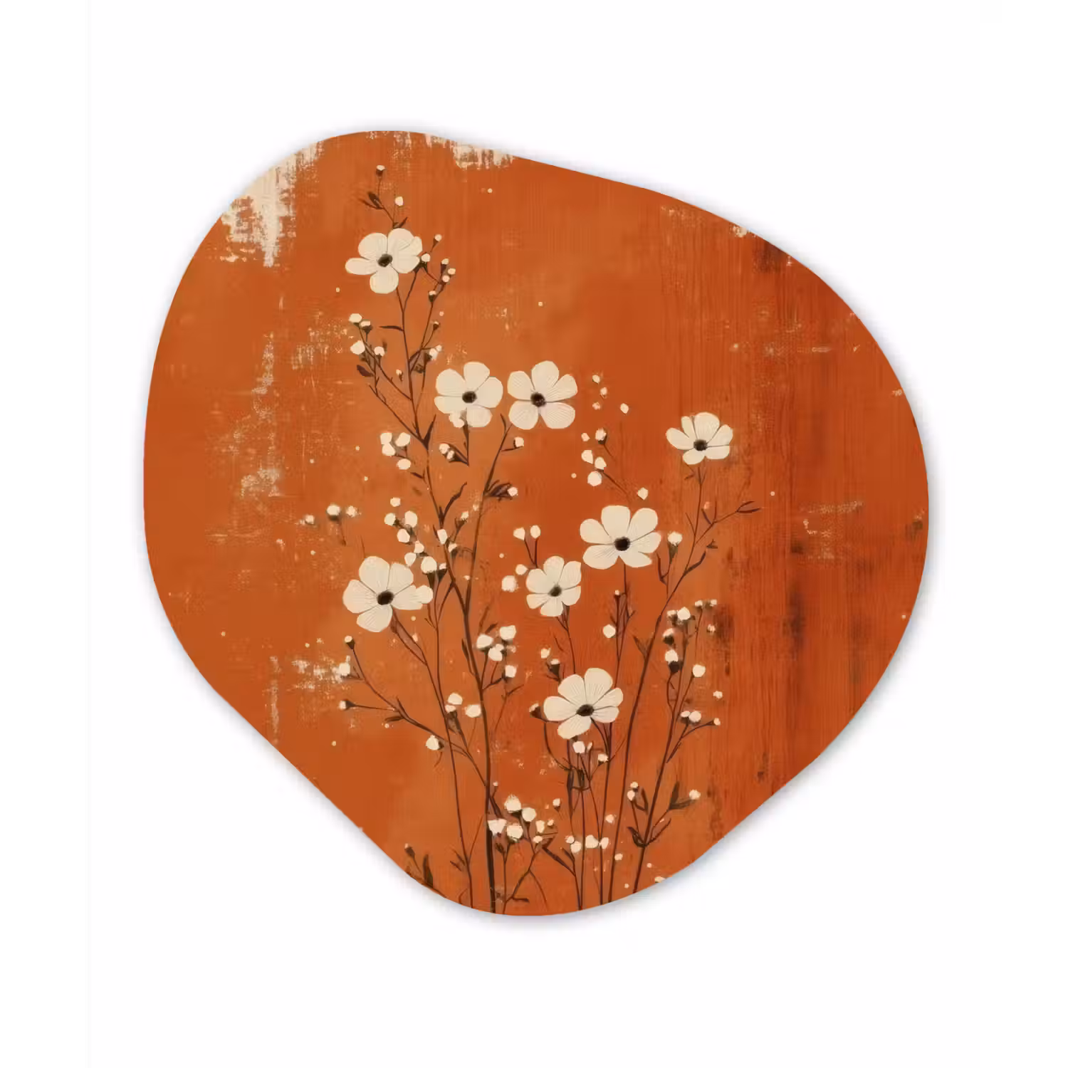 Bloemen - Wit - Subtiel - Roestkleur Wandcirkel Organisch Forex 3mm klein -3d