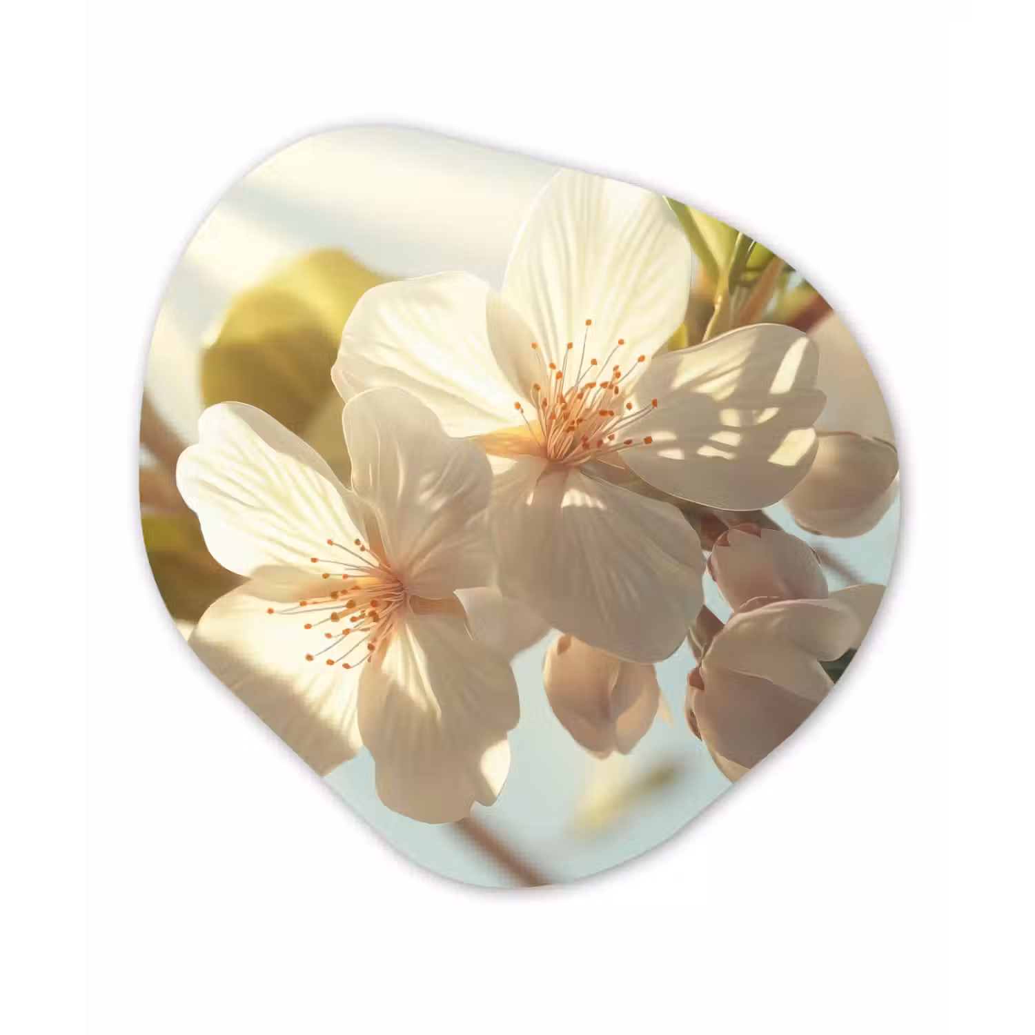 Bloesems - Wit - Zonnestralen - Bloemblaadjes Wandcirkel Organisch Forex 3mm klein -3d