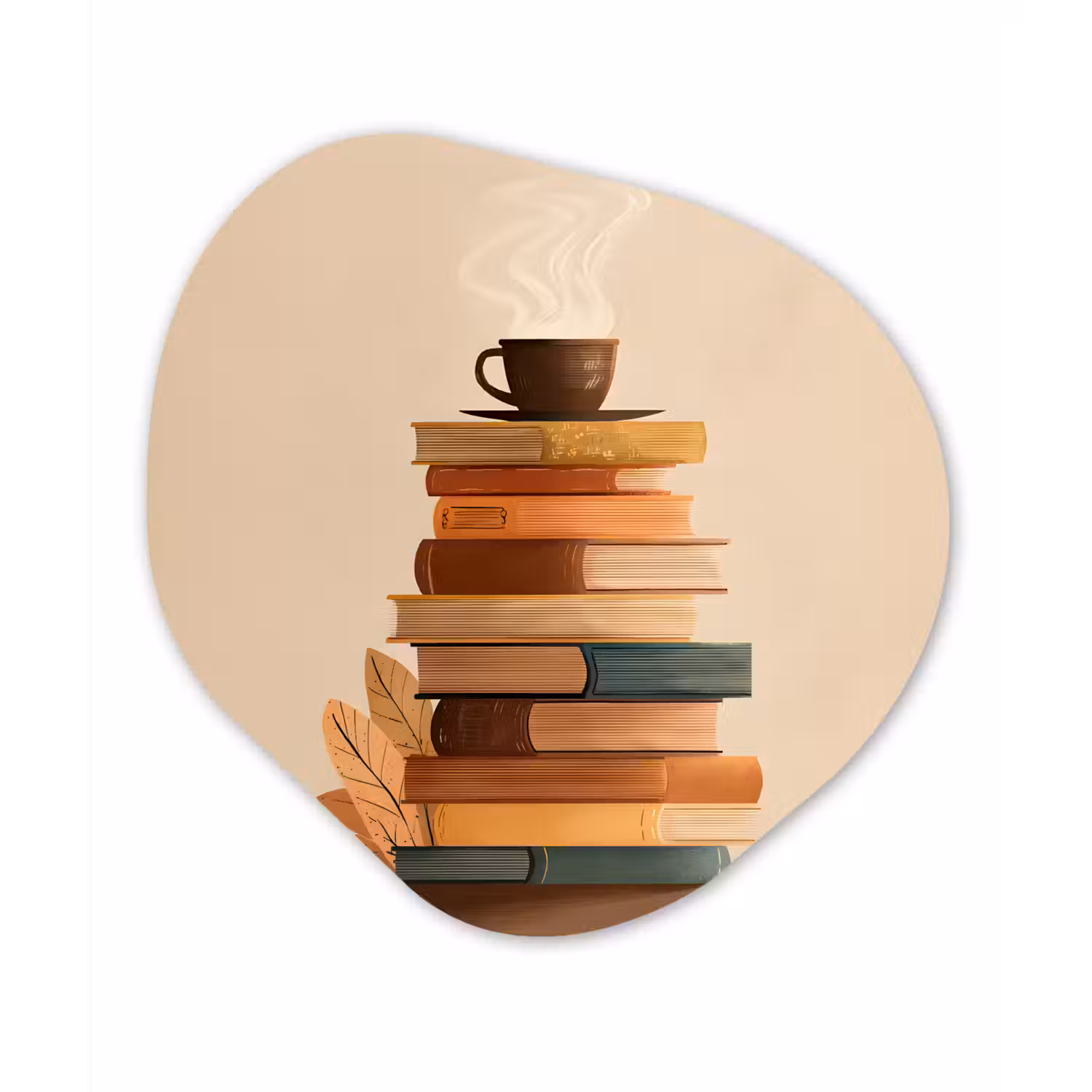 Boeken - Toren - Koffie - Beige Wandcirkel Organisch Forex 3mm klein -3d